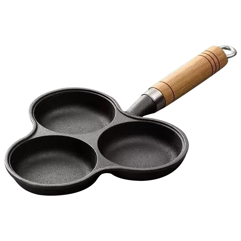 3 Hole Cast Iron Omelet Pan Non-Stick Breakfast Egg Pan Breakfast Grill1085