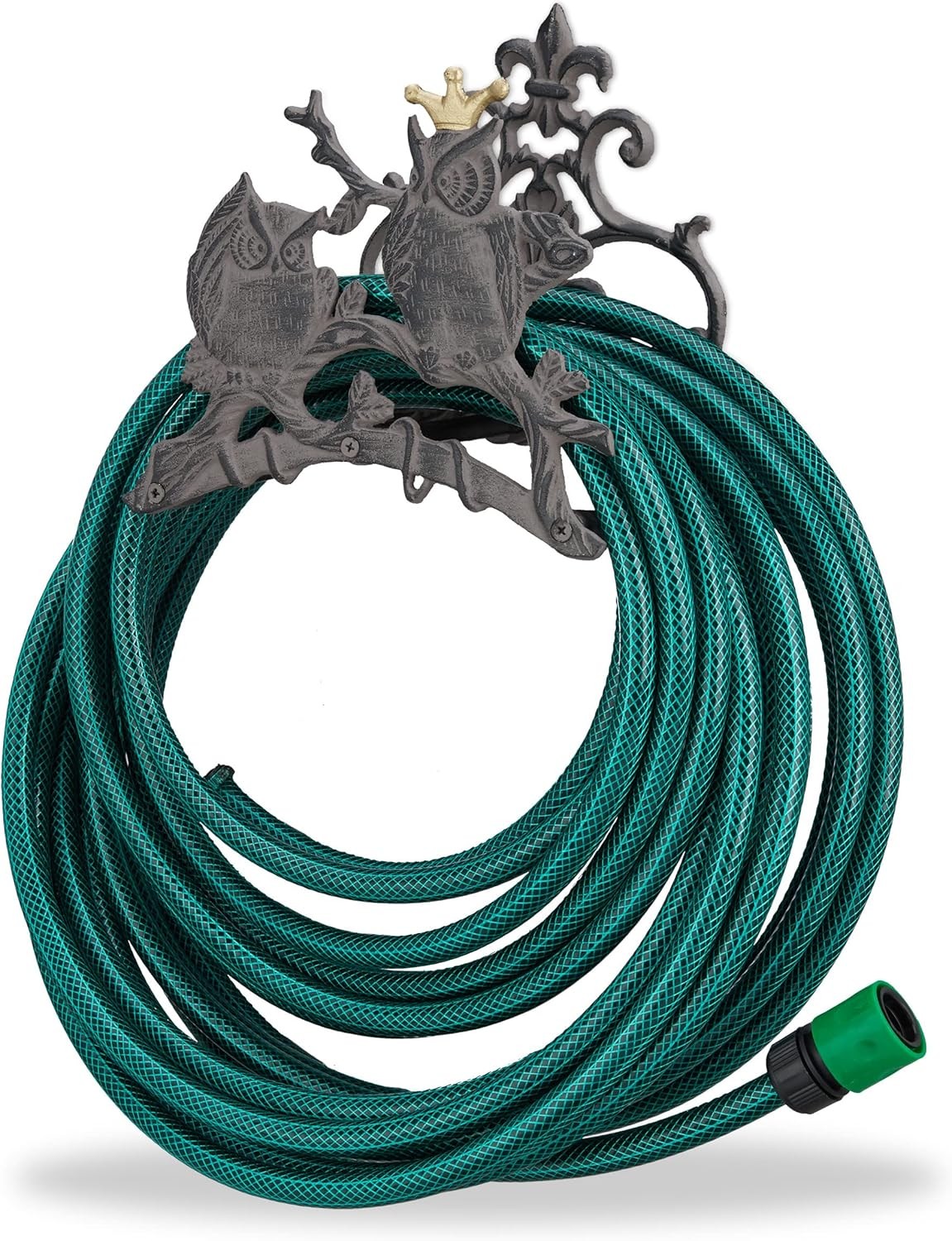 Relaxdays Garden Hose Holder, Cast Iron, Owl, Nostalgic Hose Reel, Wall-Mounted