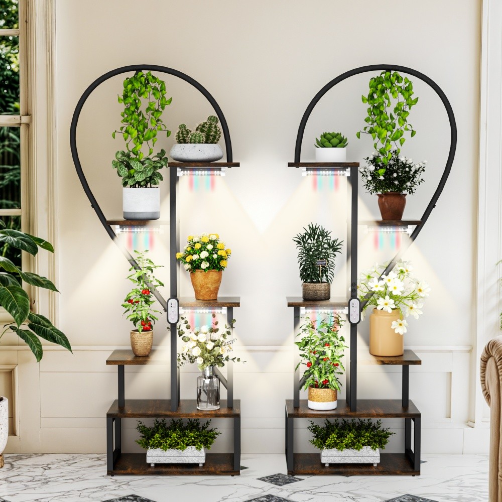Tall Plant Stand with Grow Light Heart Shaped Flower Planter Rack Home Landscape