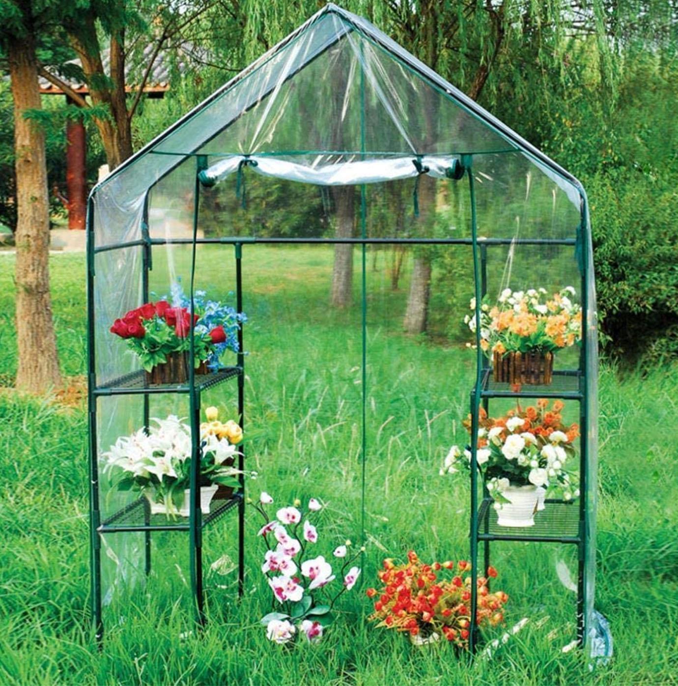 Walk In Greenhouse Frame Shelves Reinforced Outdoor Garden Compact Green House