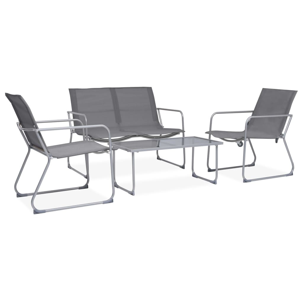 Garden Lounge Set 4 Piece Fabric & Steel Grey Table 2 Chairs and Bench vidaXL