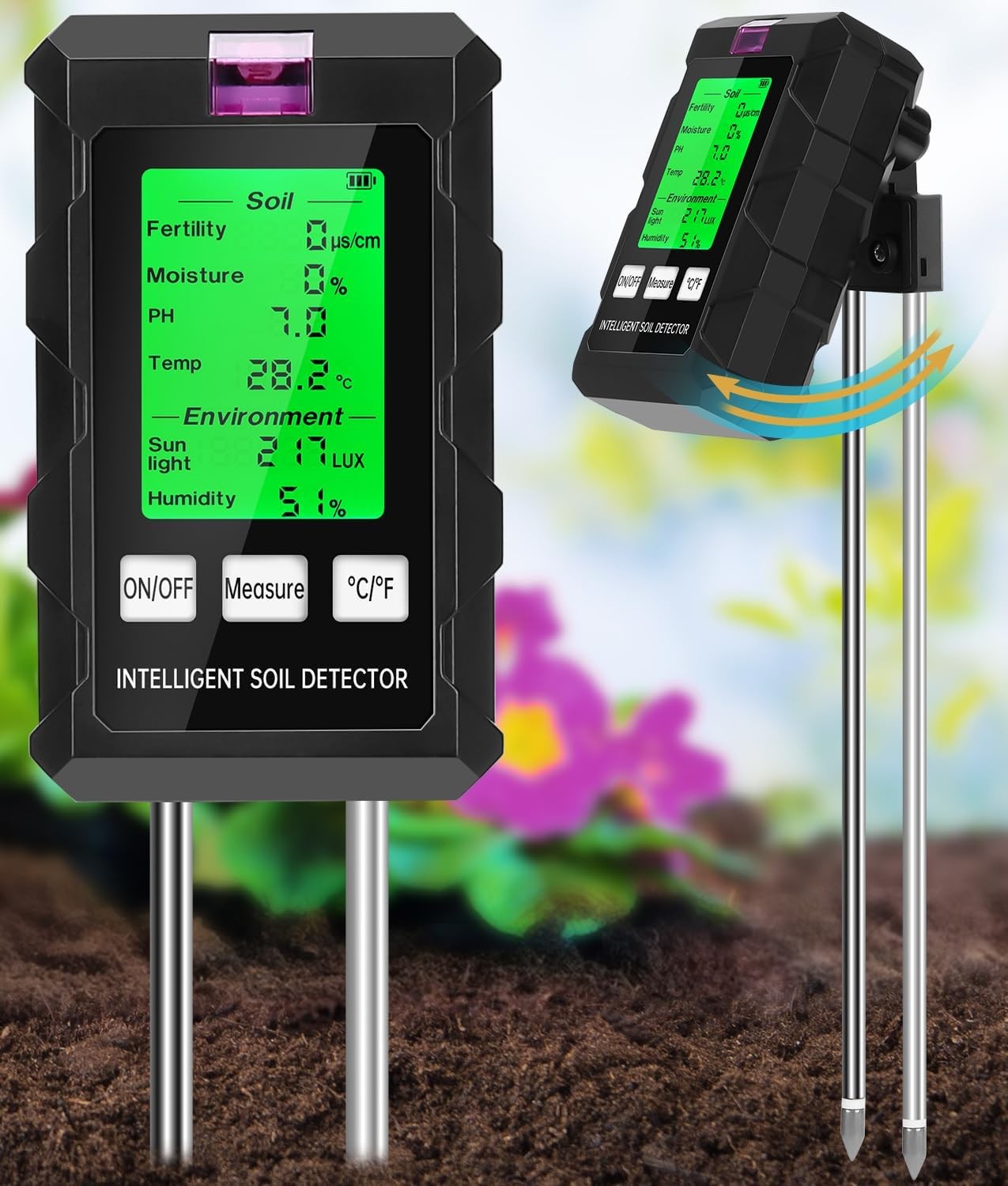 WADEO 6-in-1 Soil Moisture Meter for Plants, Digital Backlight LCD Display with