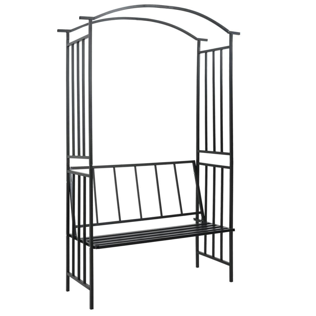 Garden Arch with Bench Black Iron Outdoor Patio Backyard Porch Trellis vidaXL