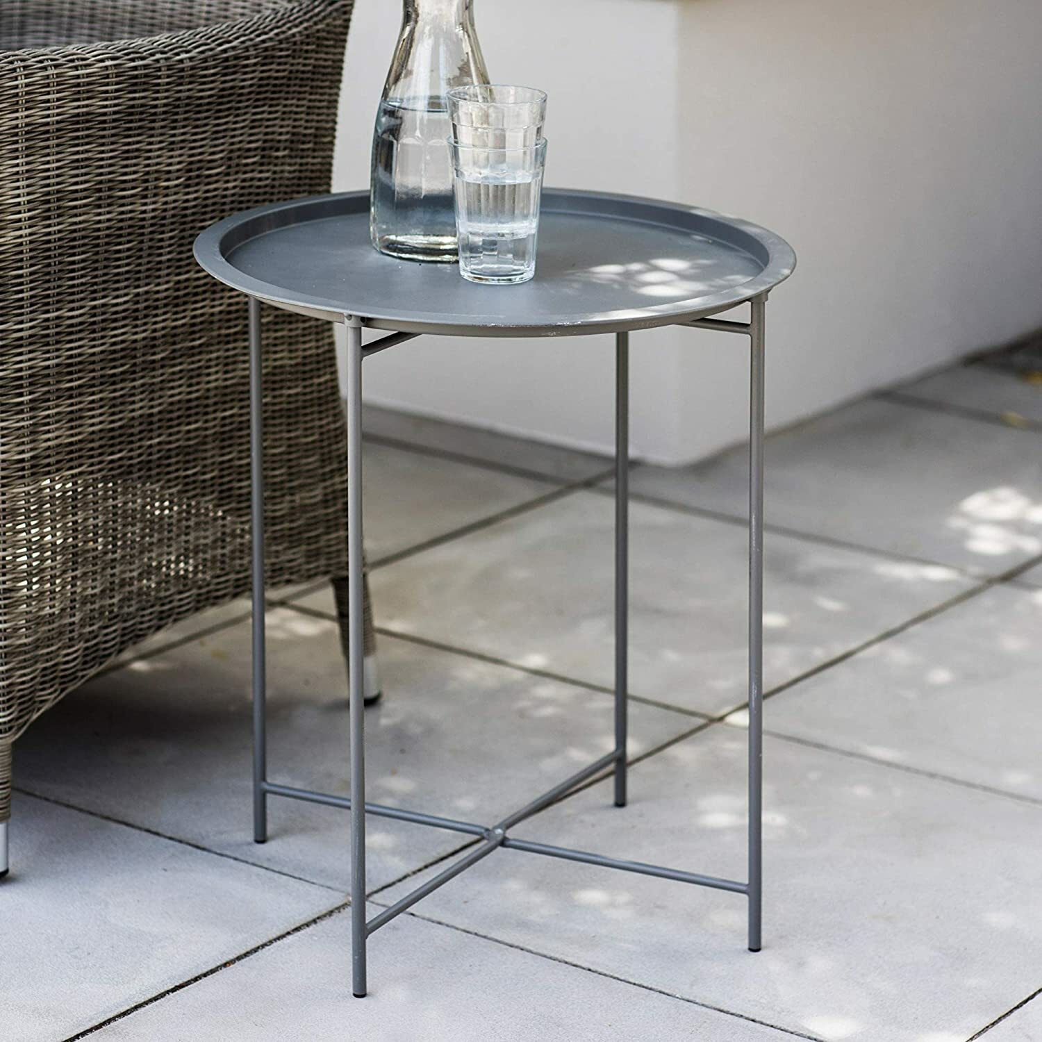 Charcoal Outdoor Patio Folding Steel Metal Round Bistro Table Garden Furniture