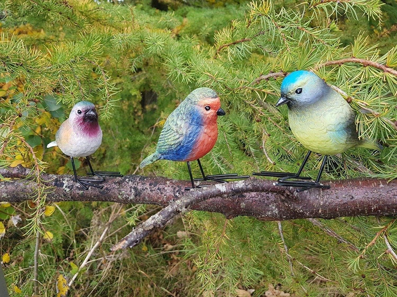 Garden Mile Set of 3 Small Bird Figurines for the Garden - Colourful Wildlife G