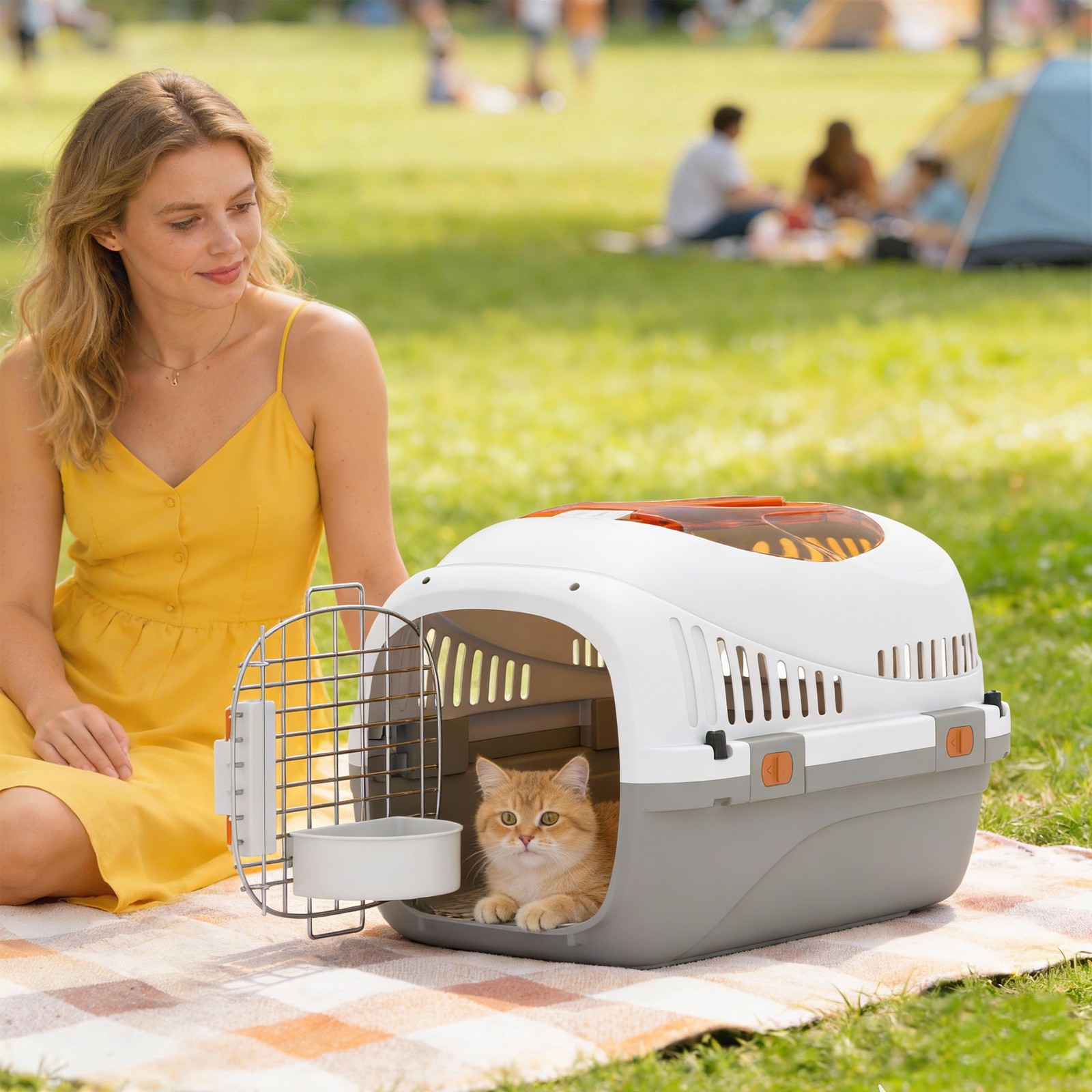 Plastic Pet Carrier, Small Pet Dog Cat Carrier Max 4 KG, Top Load, Feed Bowl