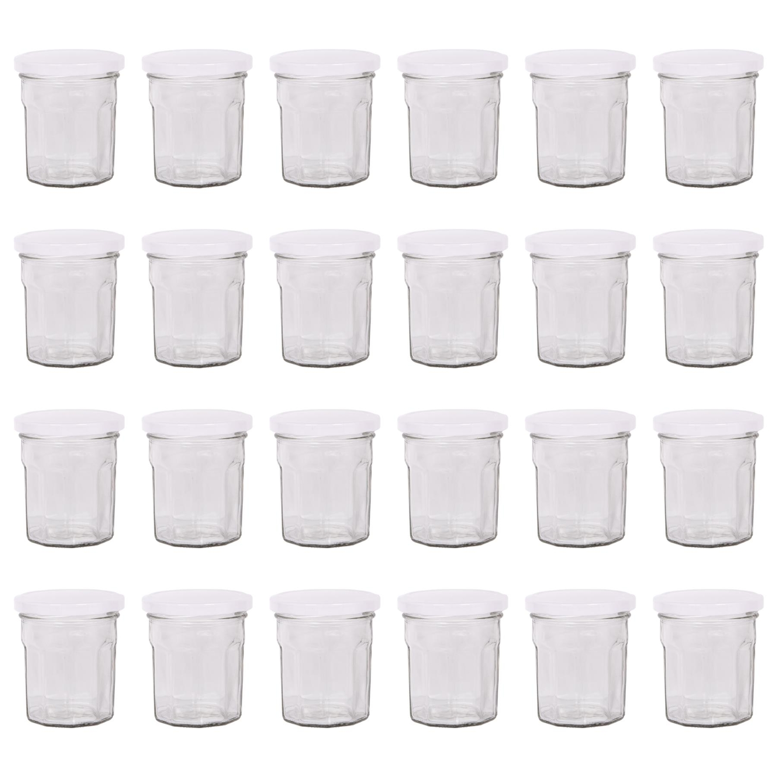 24x 150ml Glass Jam Jars with White Lids Chutney Preserve Honey Pickle Storage