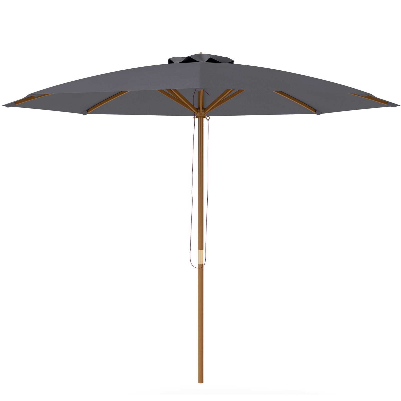 Outsunny Wooden Garden Parasol with Rope Pulley Mechanism, Dark Grey
