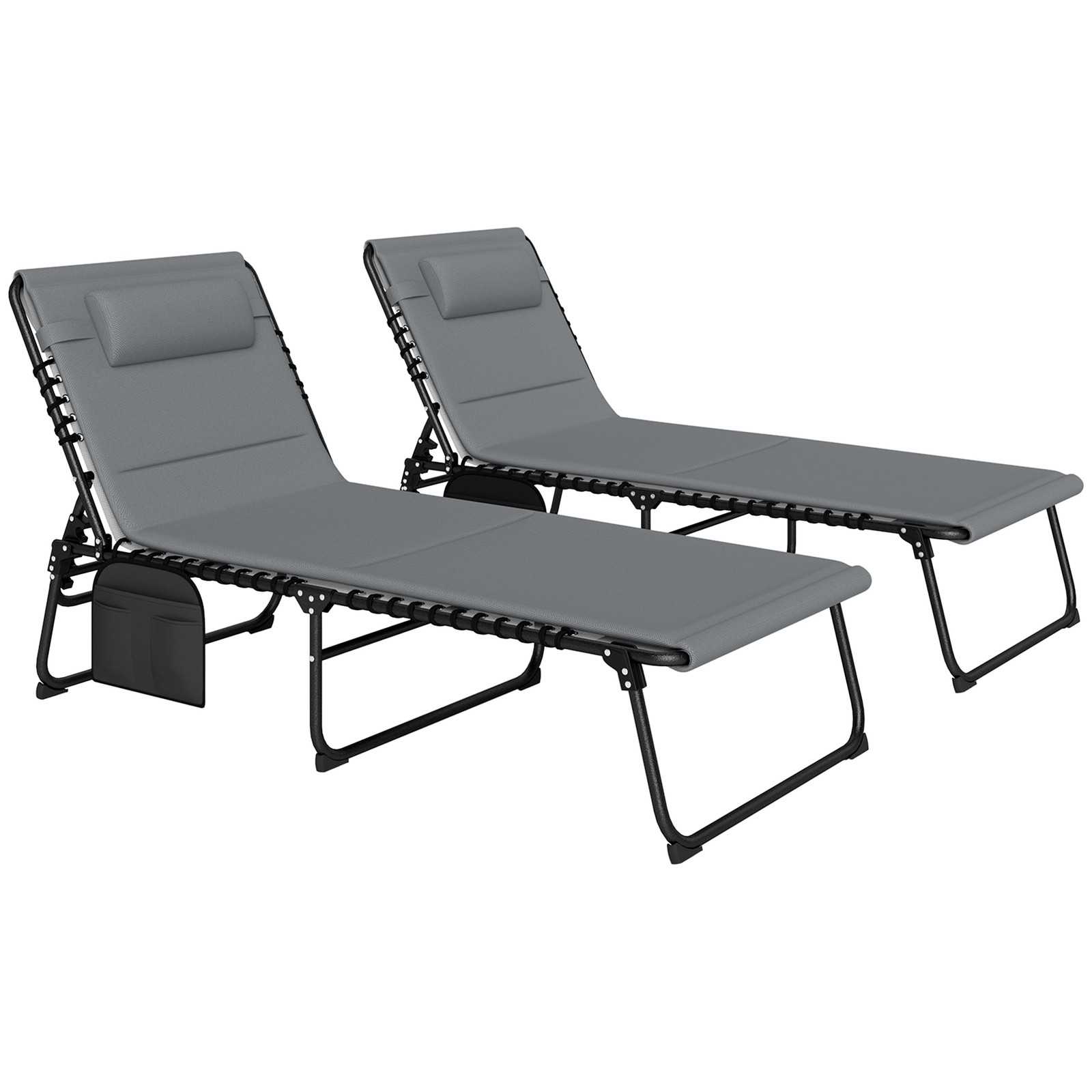Outsunny Folding Sun Loungers Set of 2, Reclining Sun Bed, Charcoal Grey