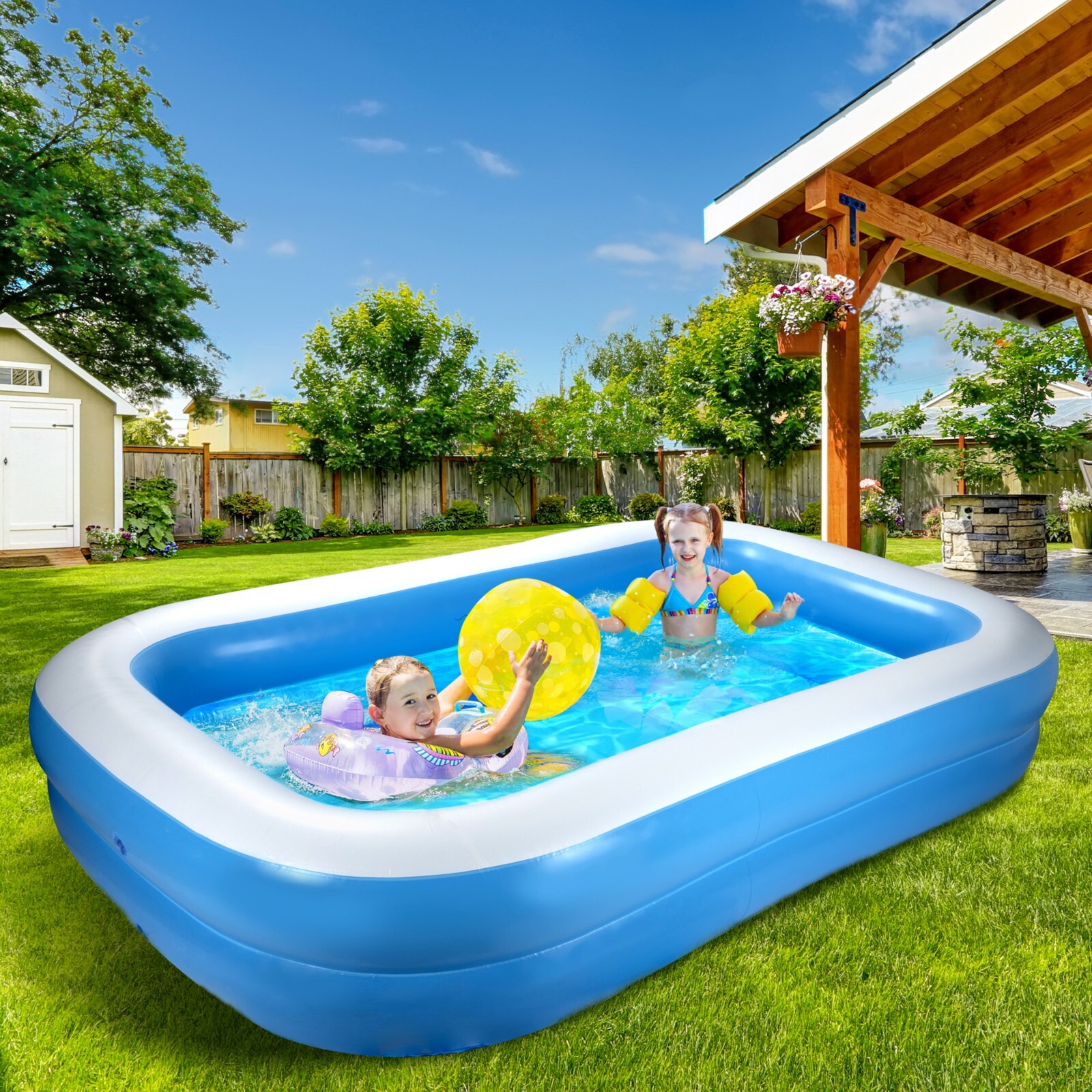 2 Ring Family Size Inflatable Above Ground Swimming Pool Garden Outdoor Summer