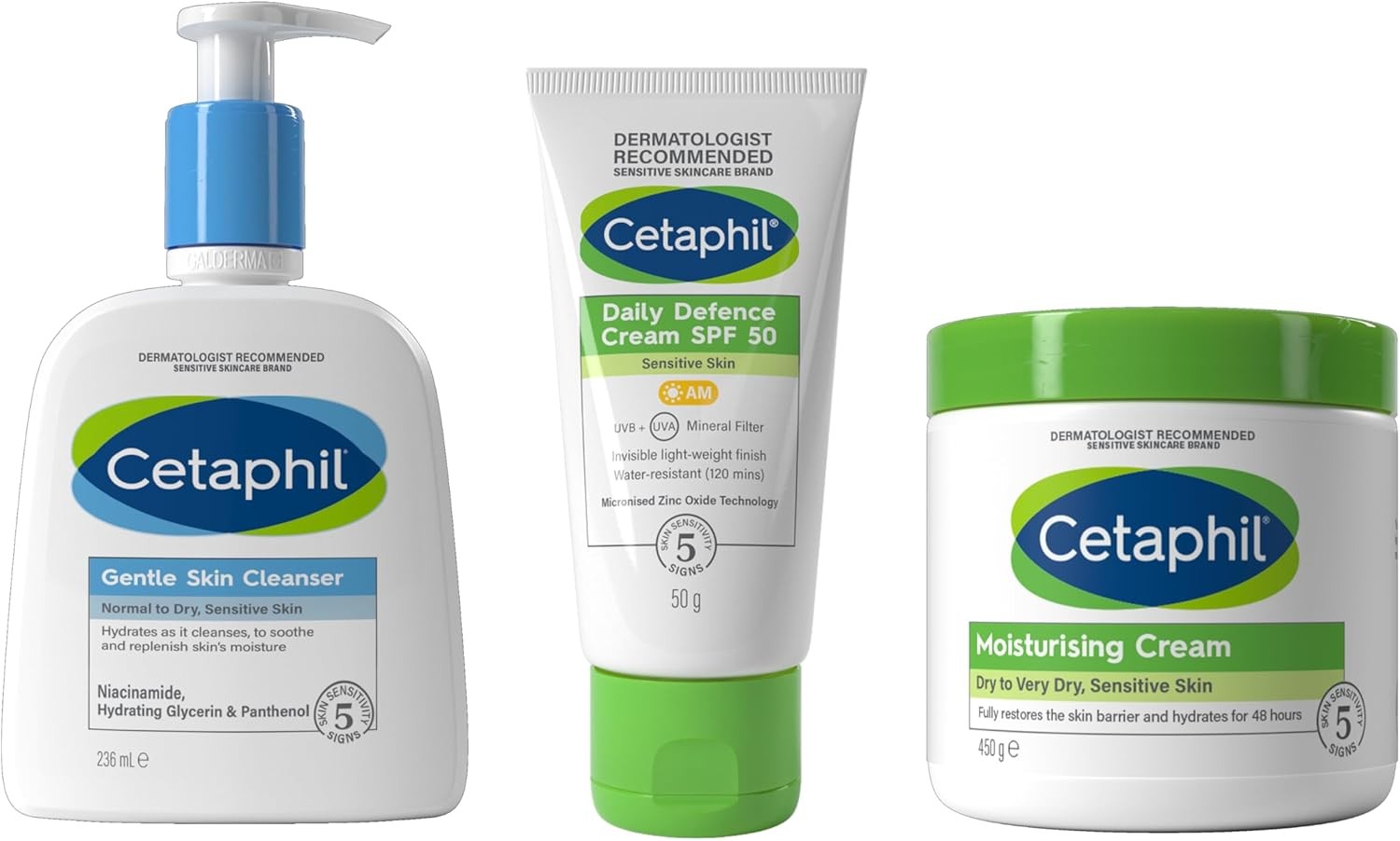 Cetaphil Sensitive Skin Face & Body Skincare Set, Gentle Skin Cleanser 236ml +