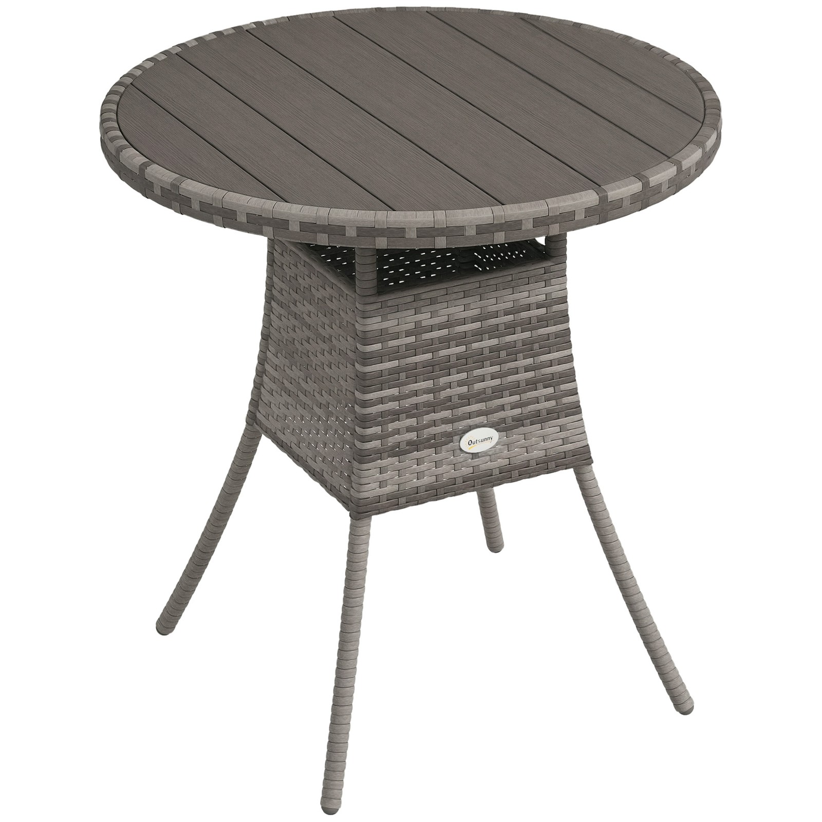 Outsunny Outdoor PE Rattan Dining Table w/ Wood-plastic Composite Top, Grey