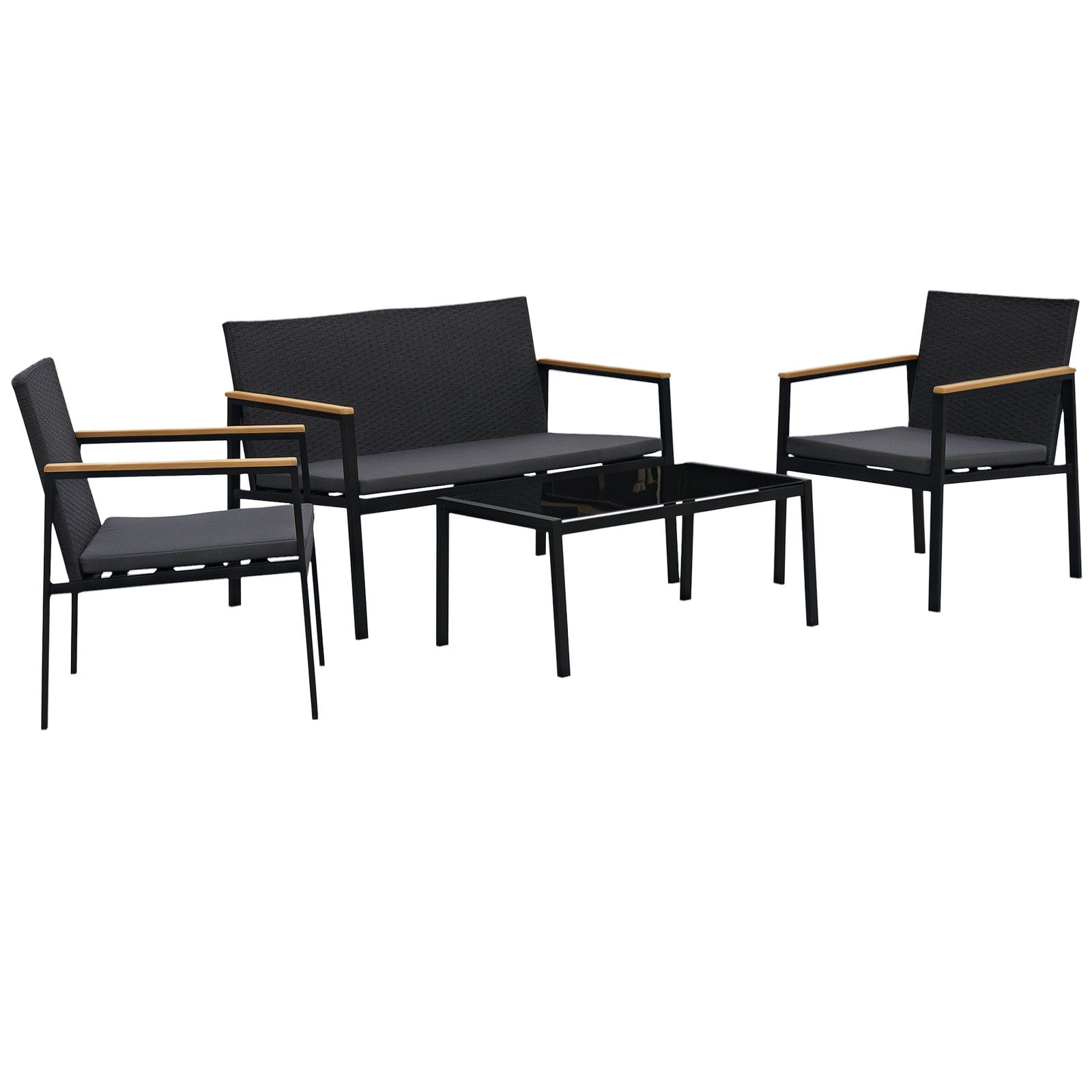 Outsunny 4-Piece Cushioned Outdoor Rattan Wicker Chair and Loveseat Furniture