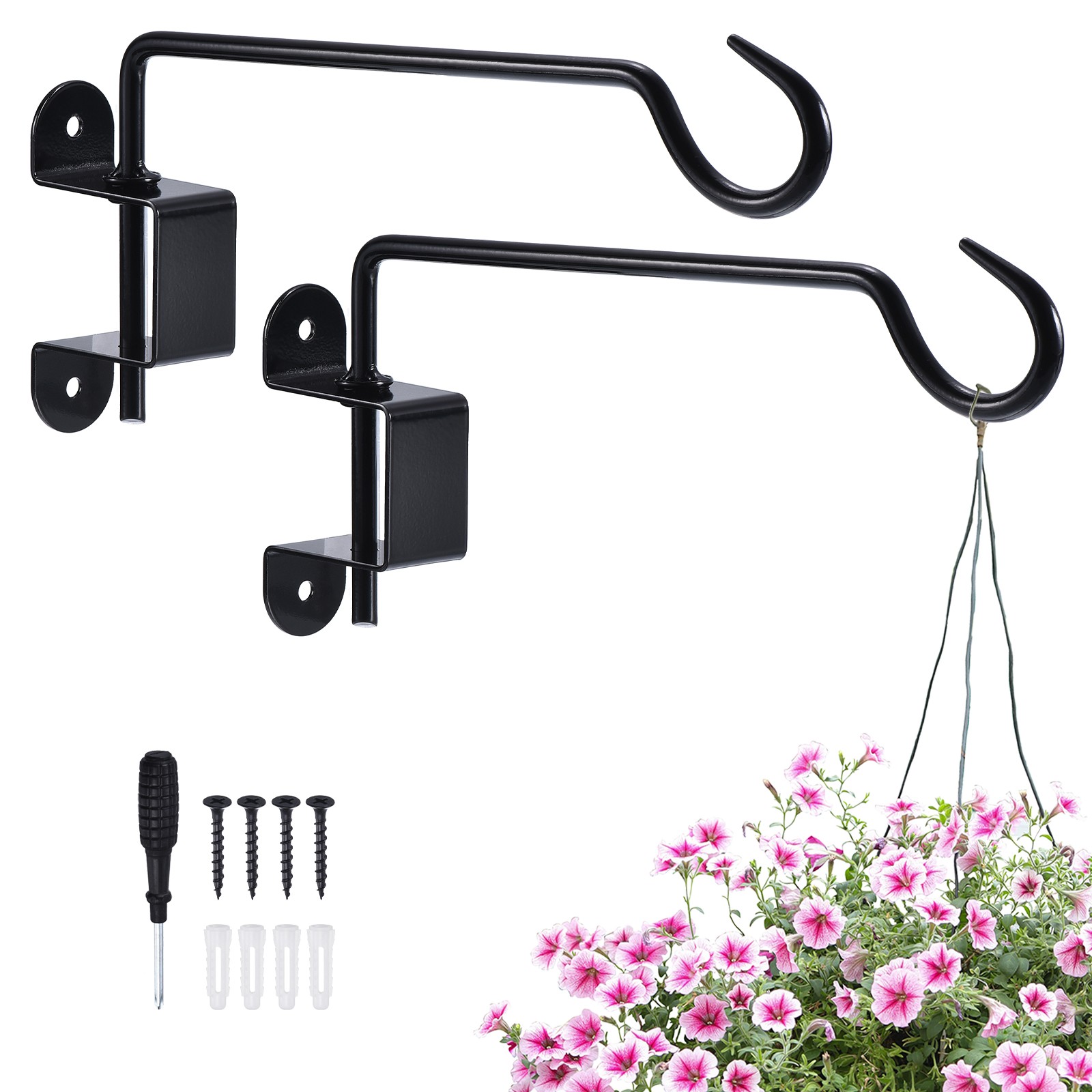 2 Pack Swivel Plant Hanger Outdoor 12 Inches for Hanging Bird Feeders, Black