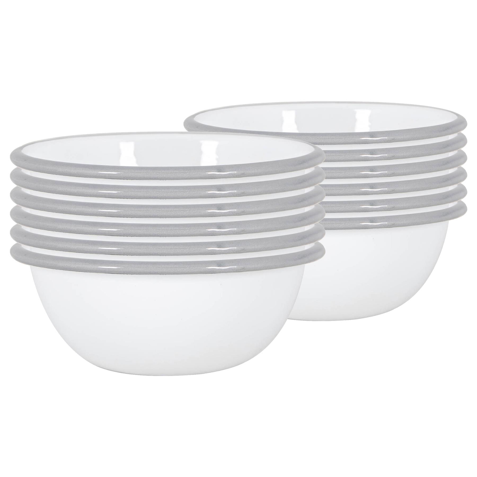 12x White Enamel Bowls Metal Outdoor Camping Food Dishes 16cm Grey