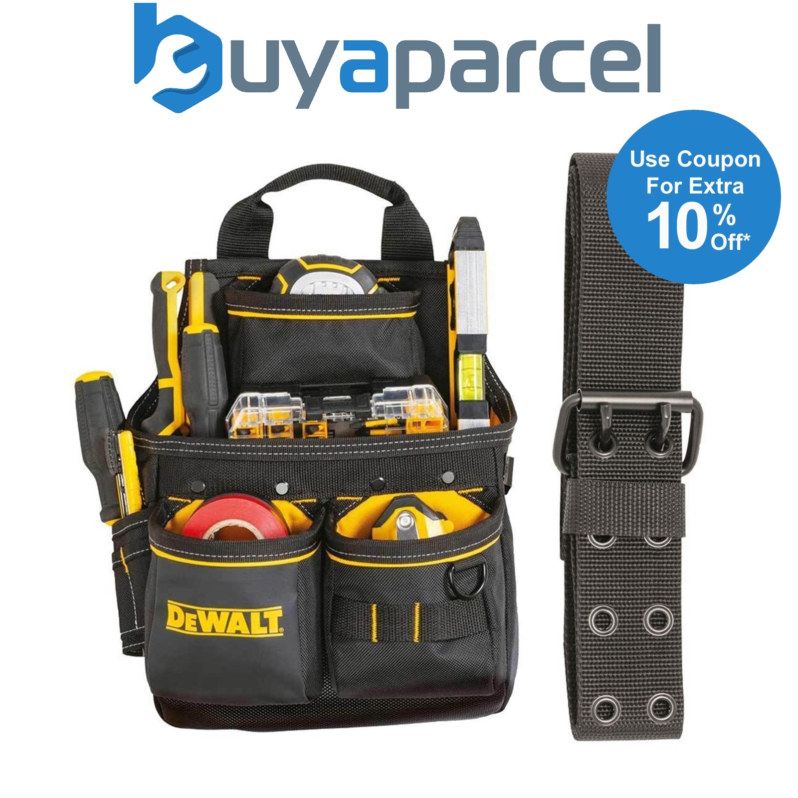 Dewalt DWST40201-1 Nail Pouch With Belt Hi-Vis Fabric Hammer Loops + 13 Pocket