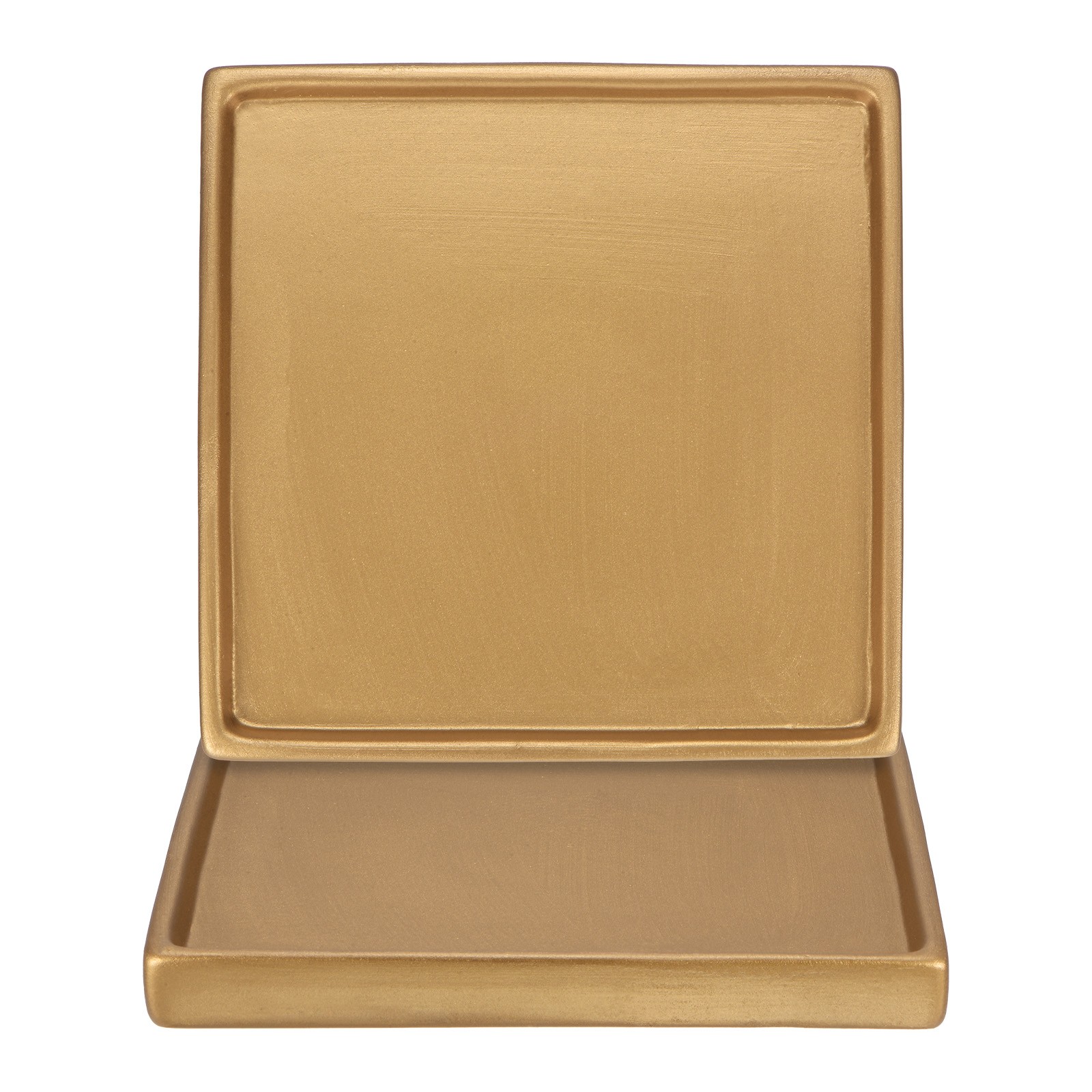 2-Pack Ceramic Plant Saucer, 7.1 Inch Saucer Drip [Square Gold]