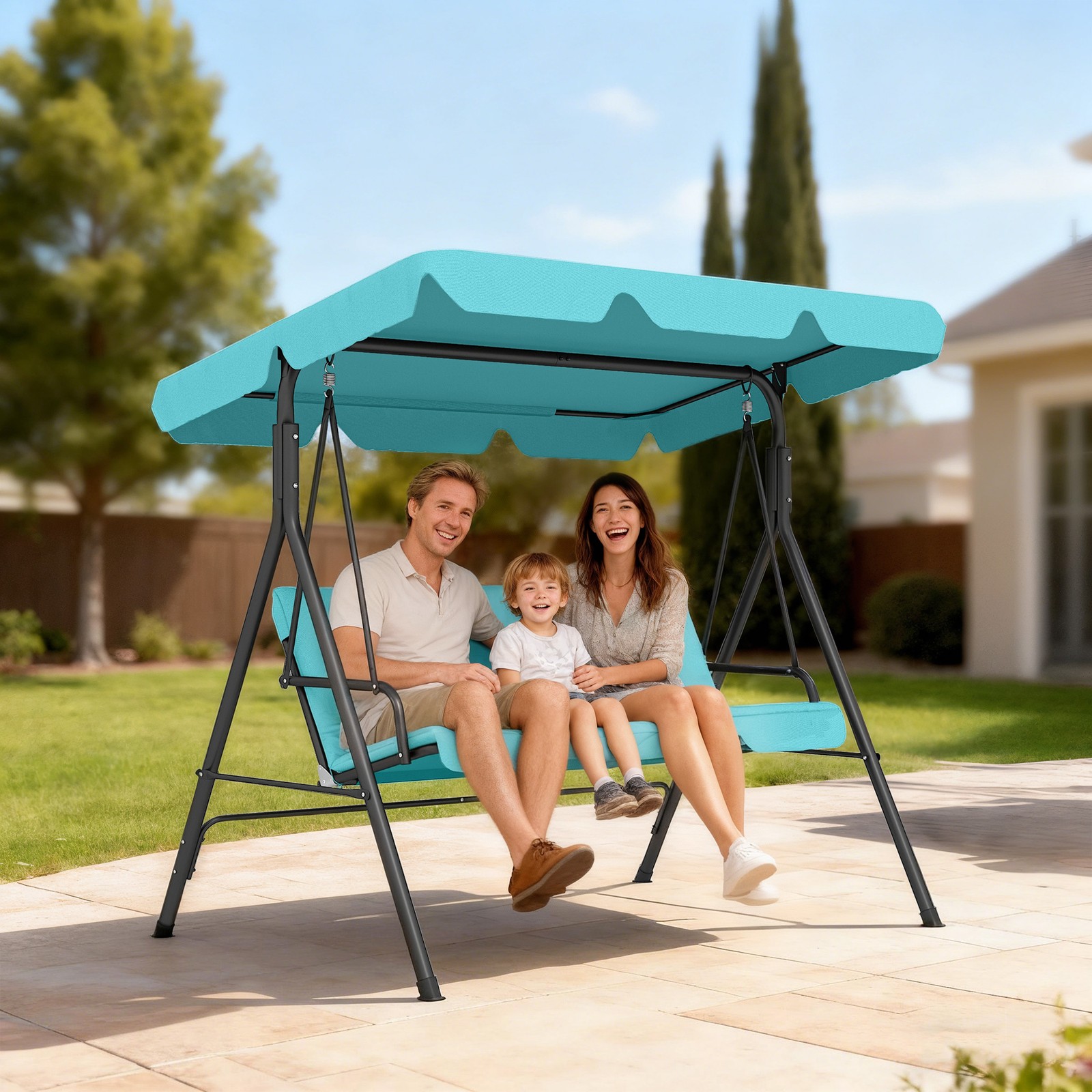 Outdoor Hammock Swing Chair Garden 3-Seater Adjustable Canopy Patio Grey, Blue