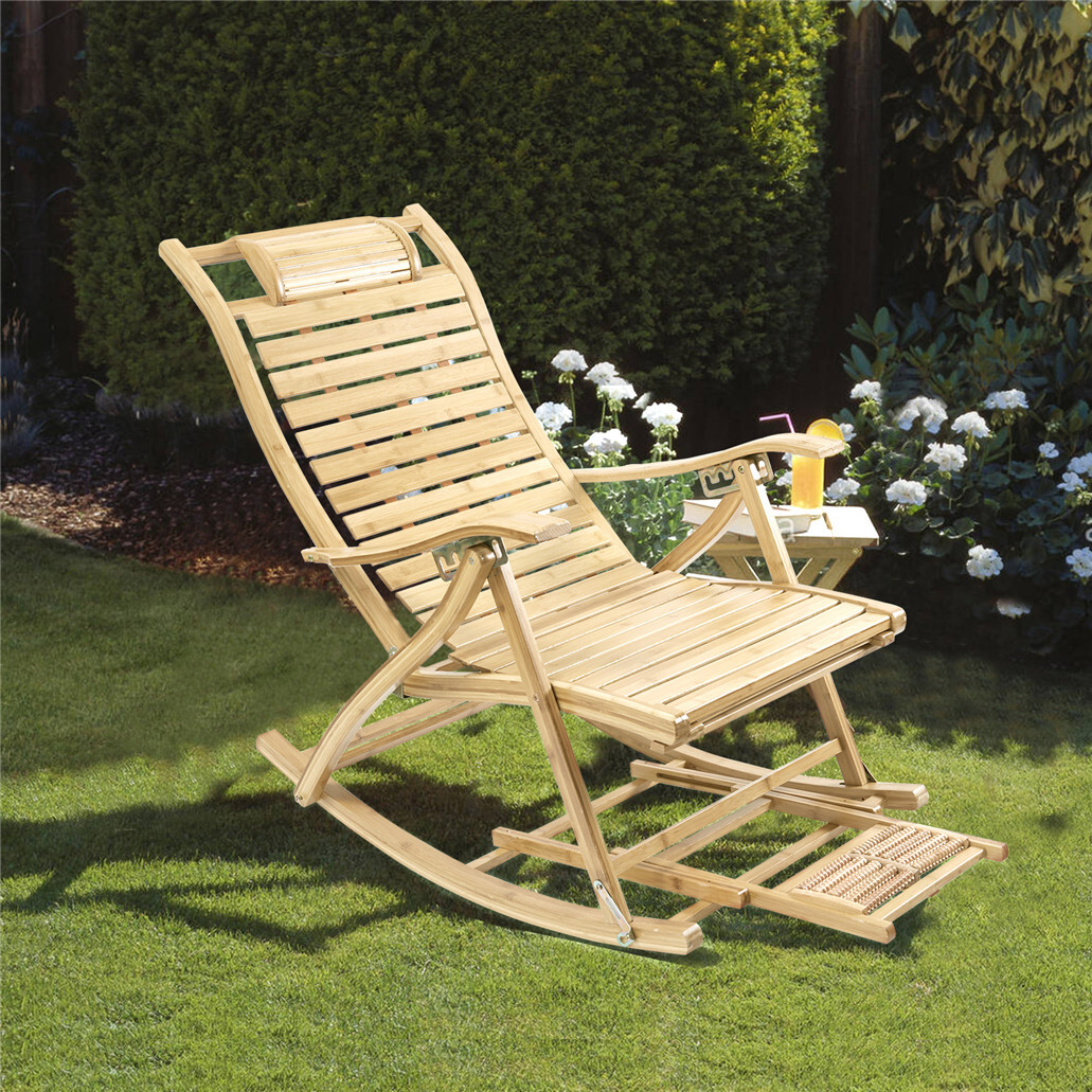 Wooden Deck Chair Garden Patio Sun Lounger Folding Outdoor Adjustable Reclining