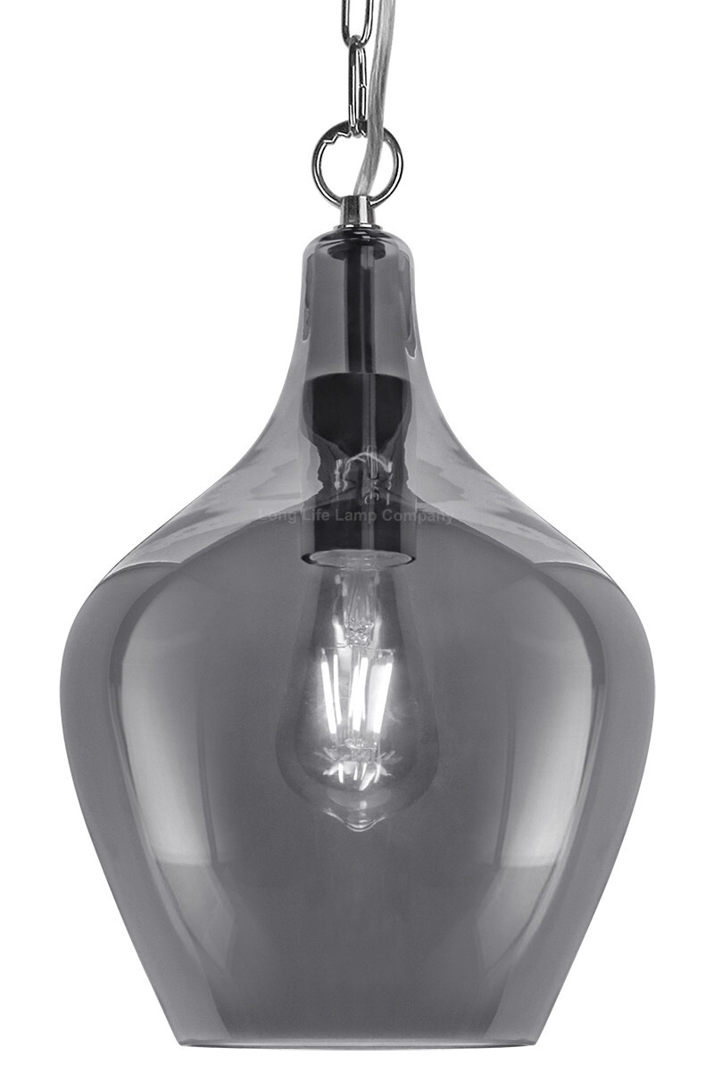 Modern Chrome Chain Vase Smoked Grey Glass Ceiling Pendant Lamp Shade H3129