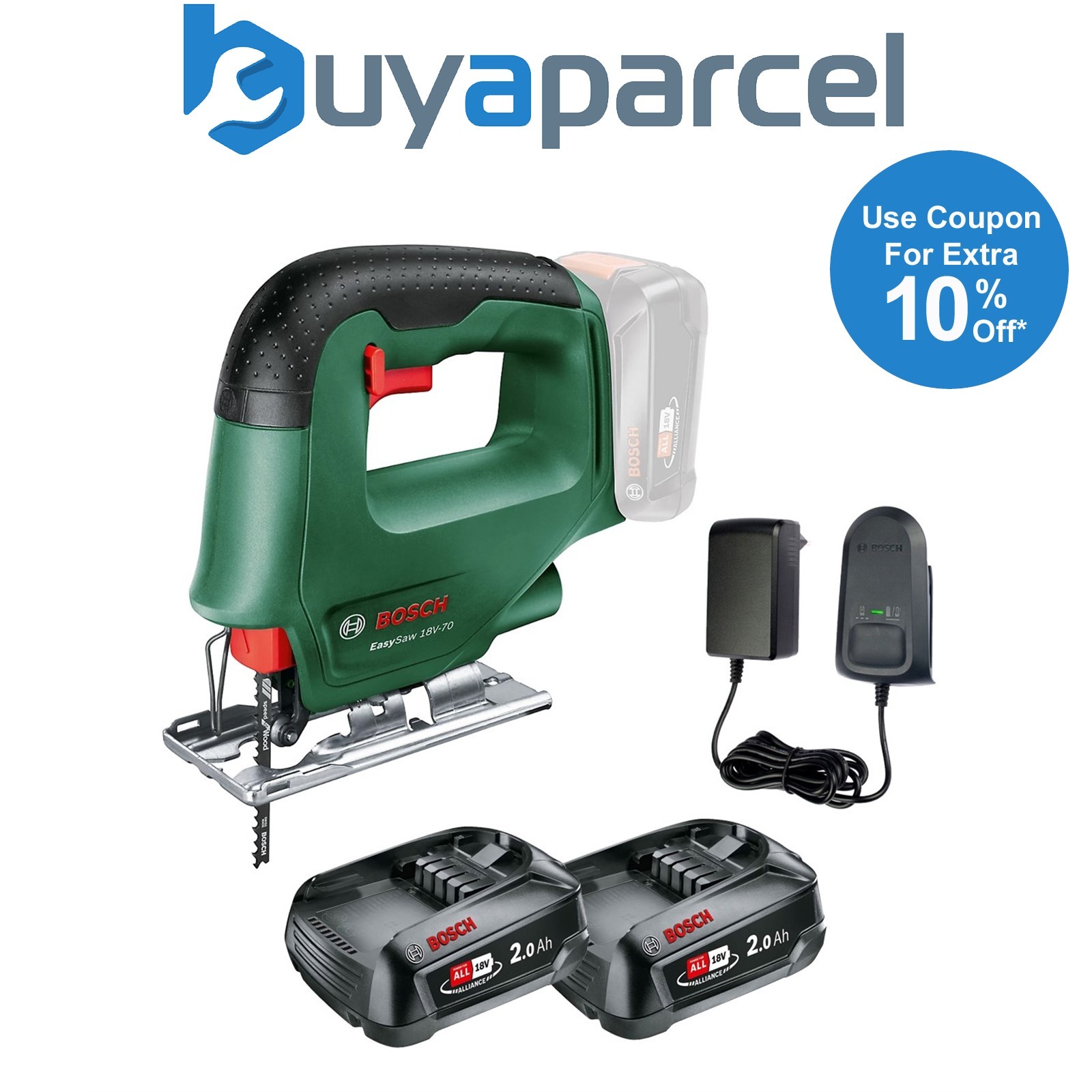 Bosch EasySaw 18v 18V-70 Cordless Jigsaw Power for All 2x2.0Ah Battery & Charger