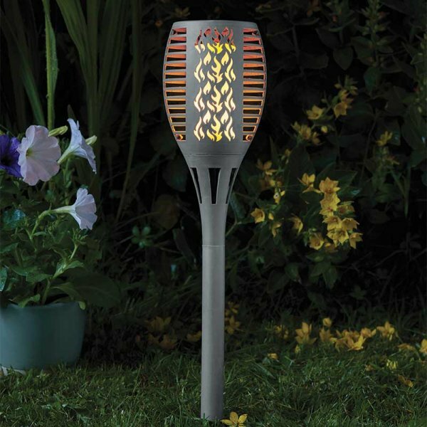 Smart Garden Compact Flaming Torch Grey 4 Pack Solar Powered Cool Flame Tech