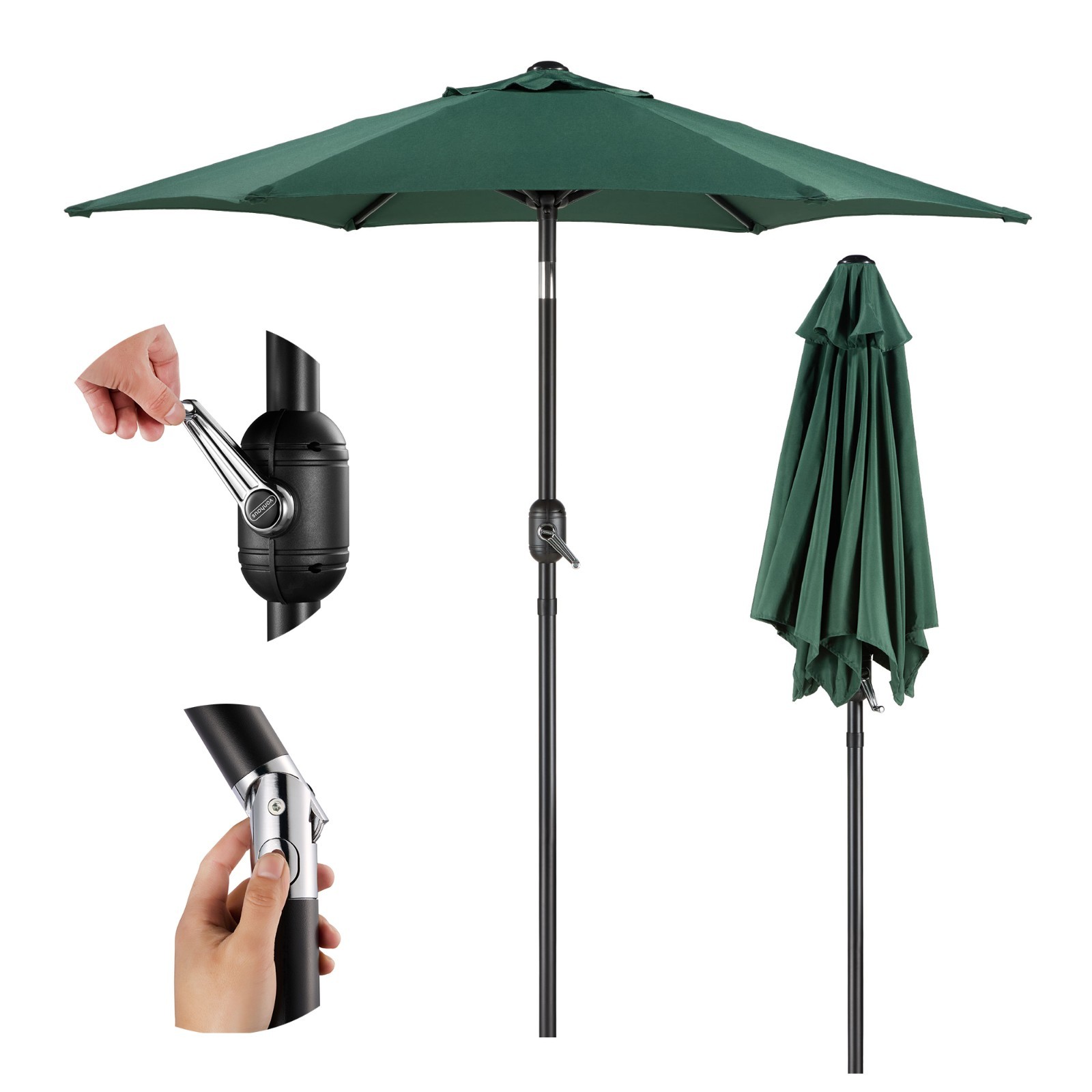 VonHaus Parasol 2M Garden Umbrella Sun Shade Canopy with Crank & Tilt Function