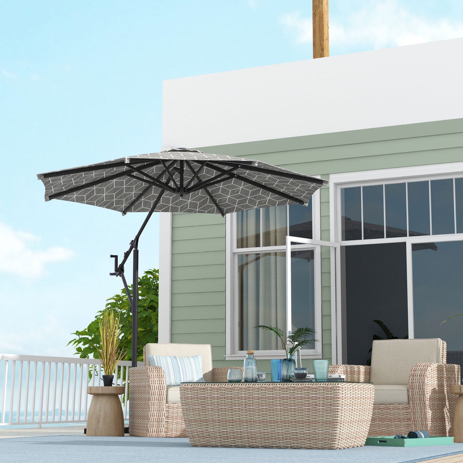 Rotating Convertible Cantilever Parasol and Market Parasol with Cross Base