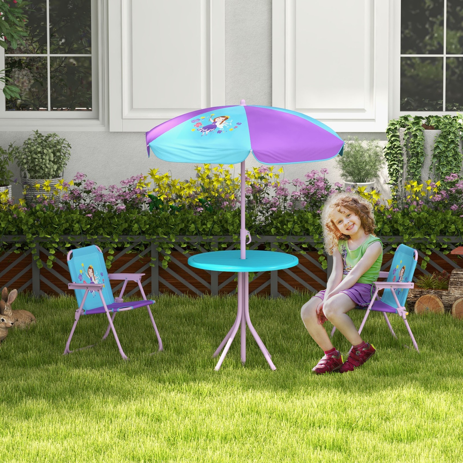 Kids Bistro Table and Chair Set Outdoor Garden Furniture Set w/ Fairy Theme