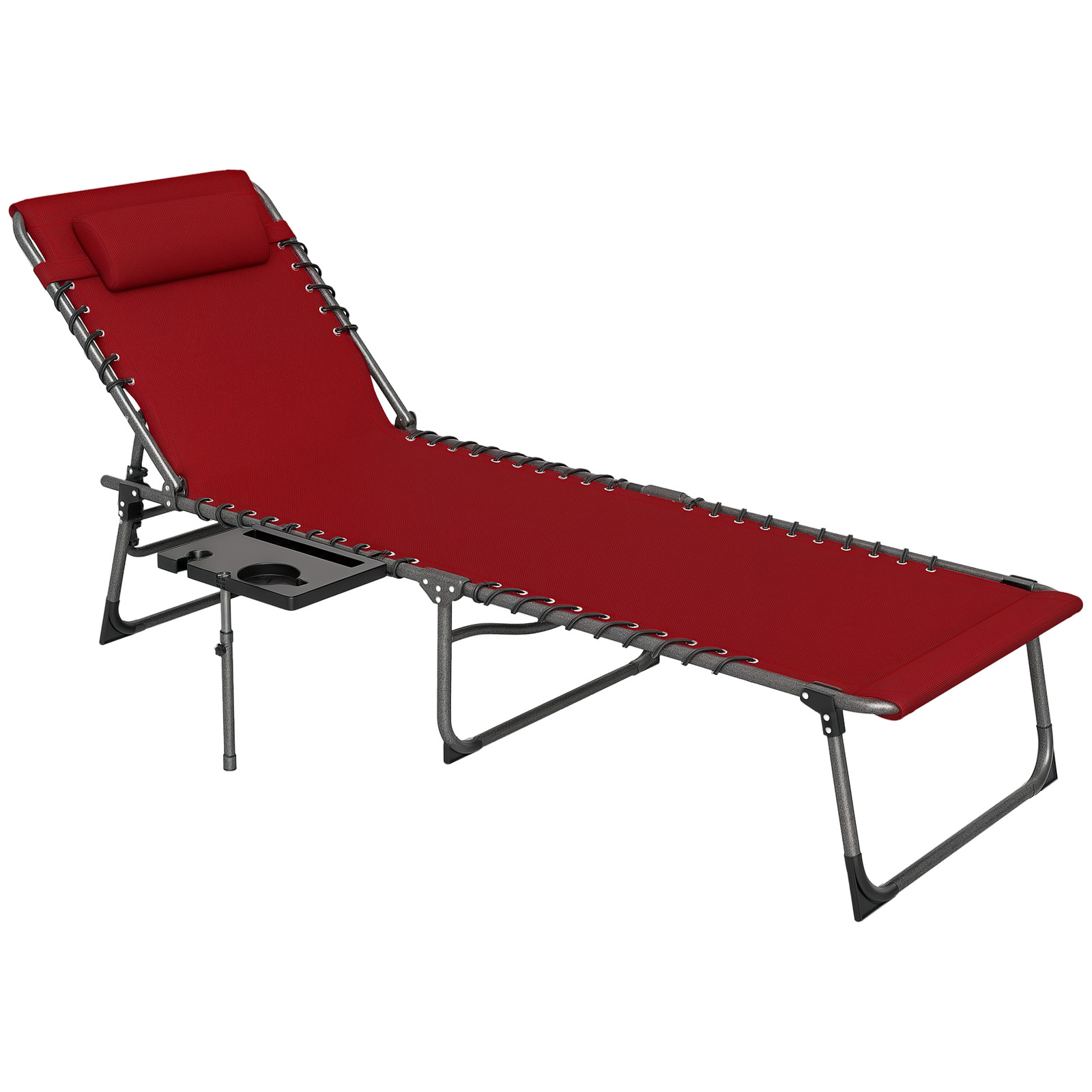Outsunny Folding Sun Lounger with 5-Level Back, Cup Holder, Red
