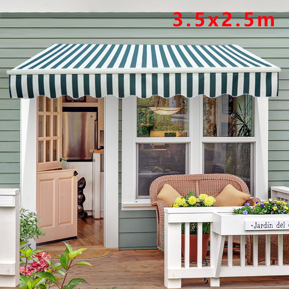 3.5 m Manual Awning Canopy Outdoor Garden Patio Sun Shade Retractable Shelter