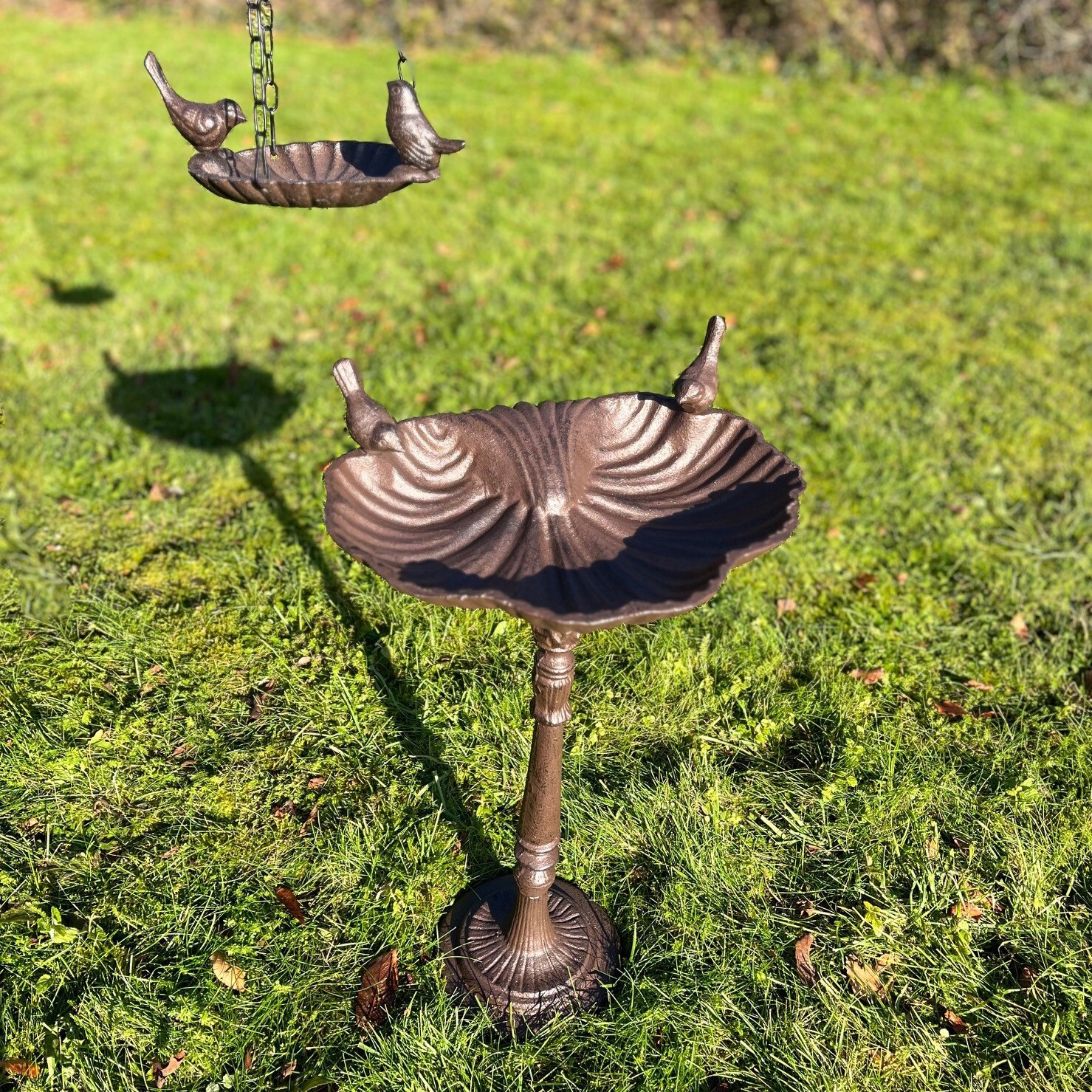 Cast Iron Bird Bath Hanging & Free Standing Garden Wild Feeder (Set of 2)