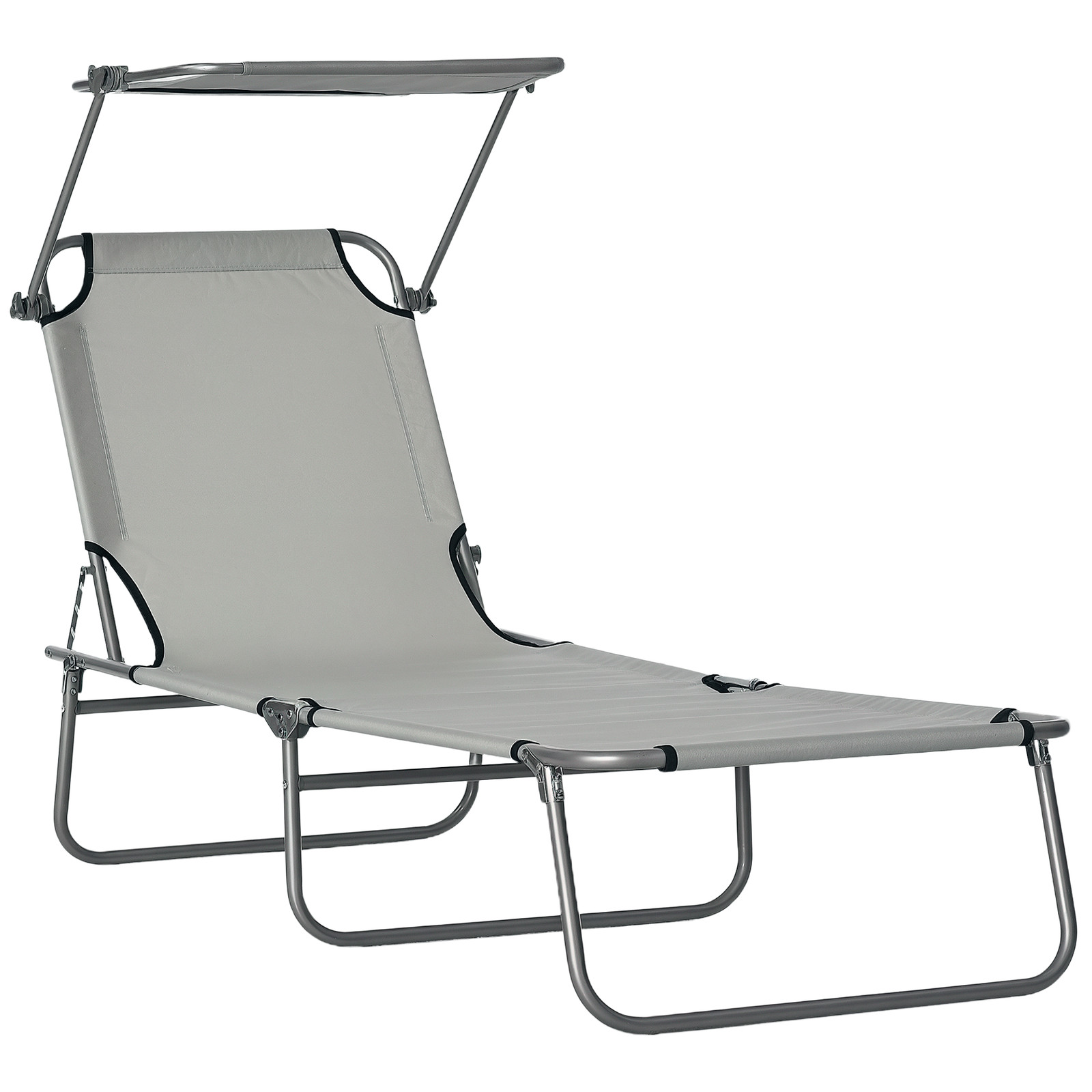 Outsunny Folding Chair Sun Lounger w/ Sunshade Garden Recliner Hammock Grey