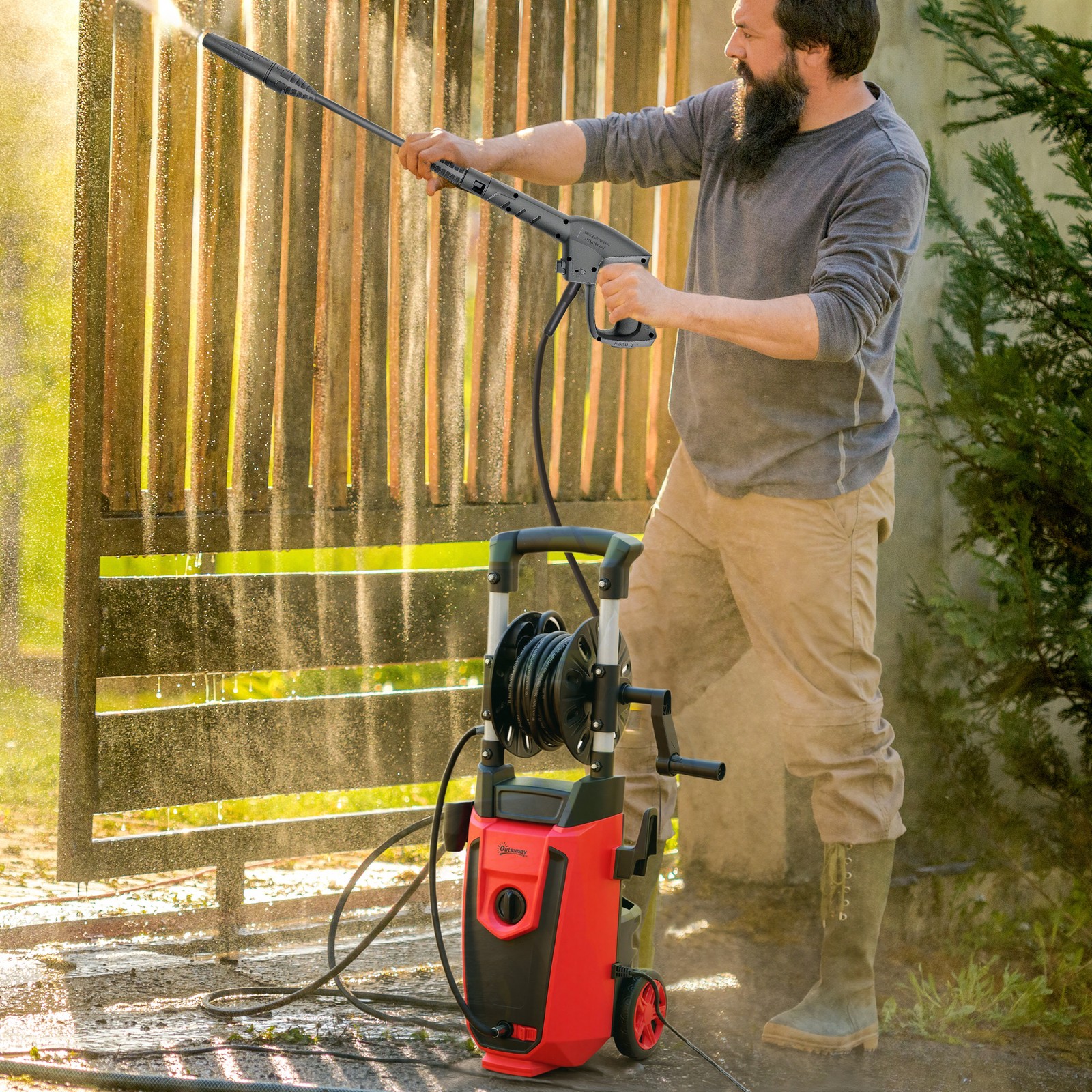 1800 W High Pressure Washer Power Washer 150 Bar Pressure Adjustable Nozzle, Red