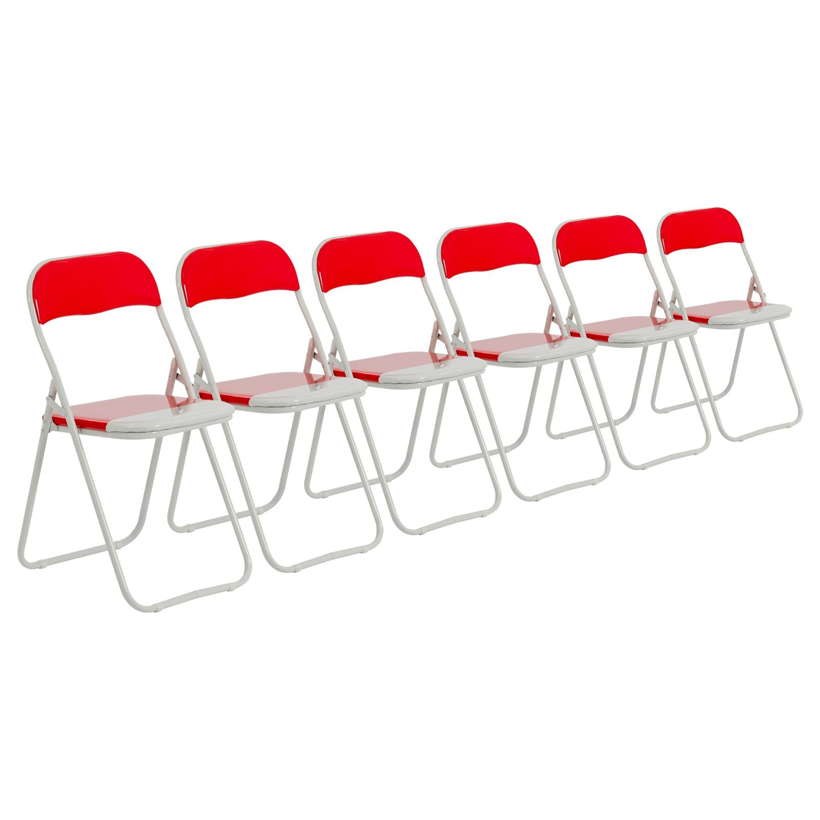 Folding Chairs Padded Faux Leather Studying Dining Office Chair Red White x6