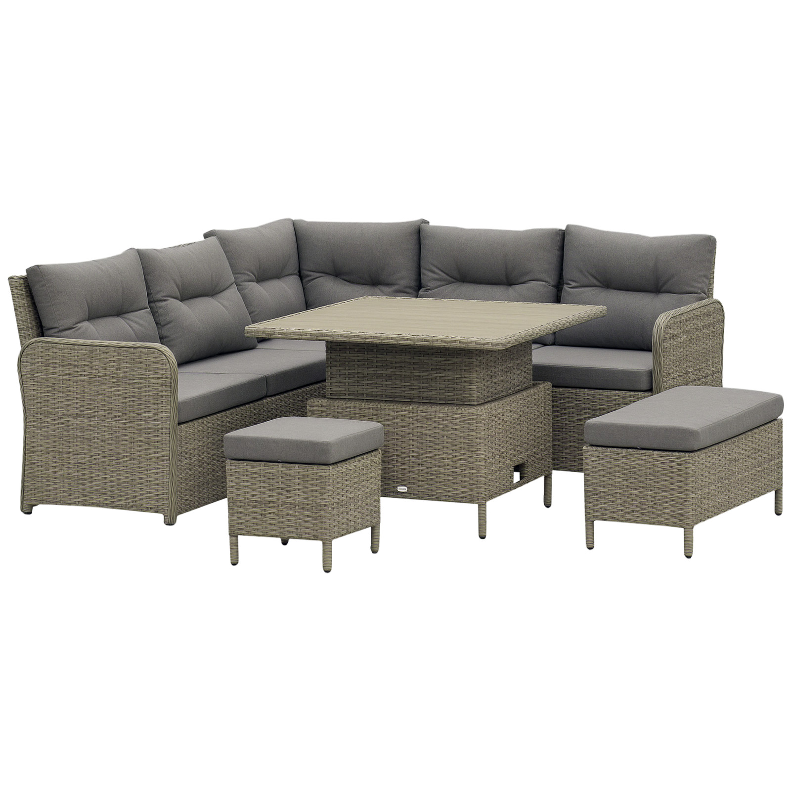 Outsunny 6 PCs Rattan Garden Furniture Sectional Corner Sofa, Grey