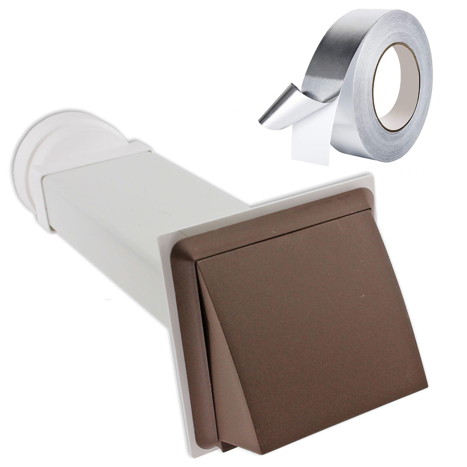 UNIVERSAL Wall Vent Kit Tumble Dryer Hose External Outlet 4" Brown + Foil Tape
