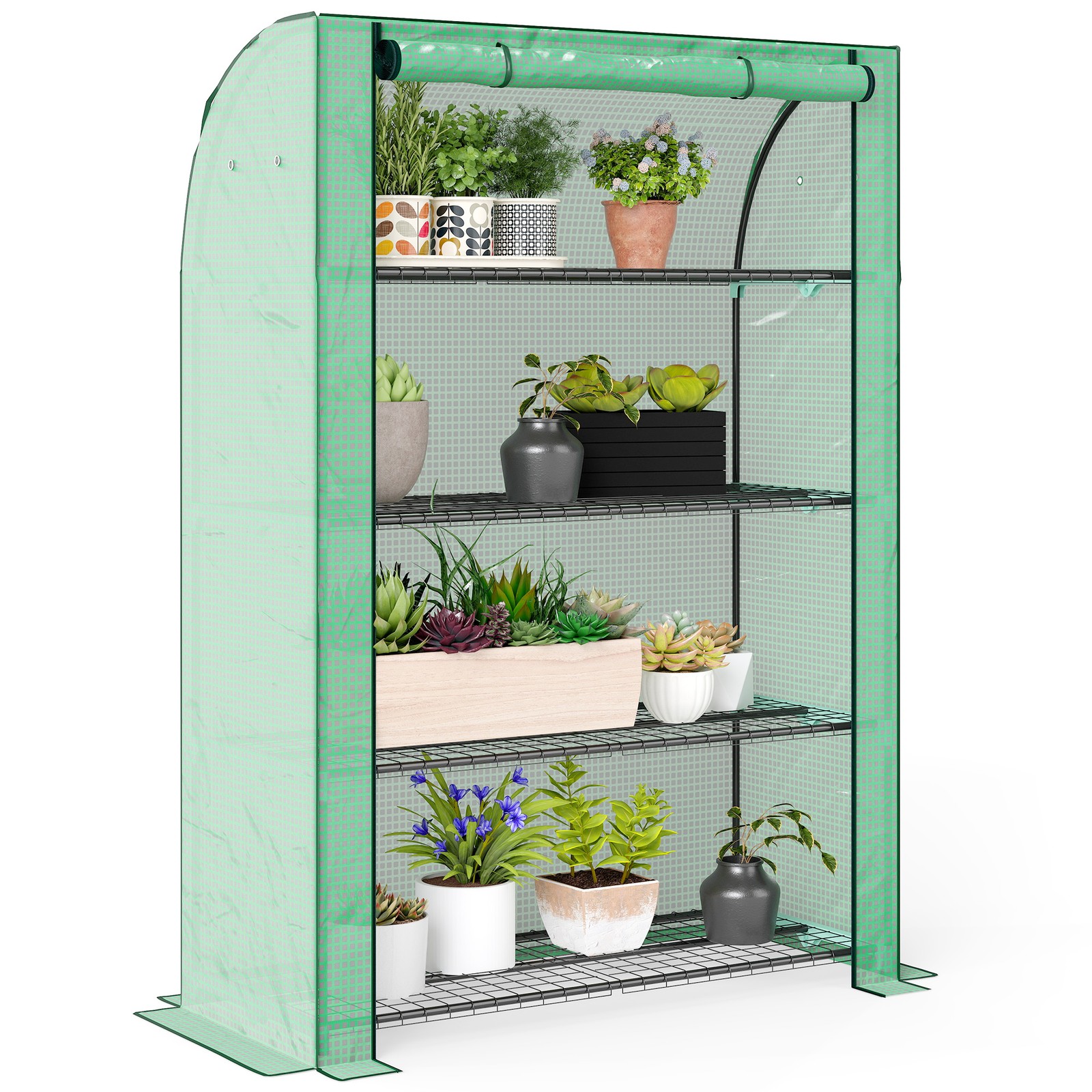 Outsunny Mini Green House with 4 Tier Shelves, 170H x 120W x 50Dcm, Green