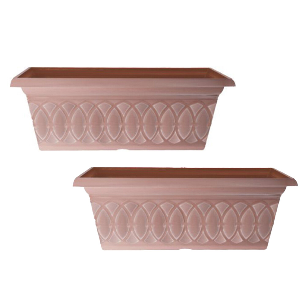 Window Box Planters, Pair of 24'', Cloudy Terracotta, Plastic, Garden Ready