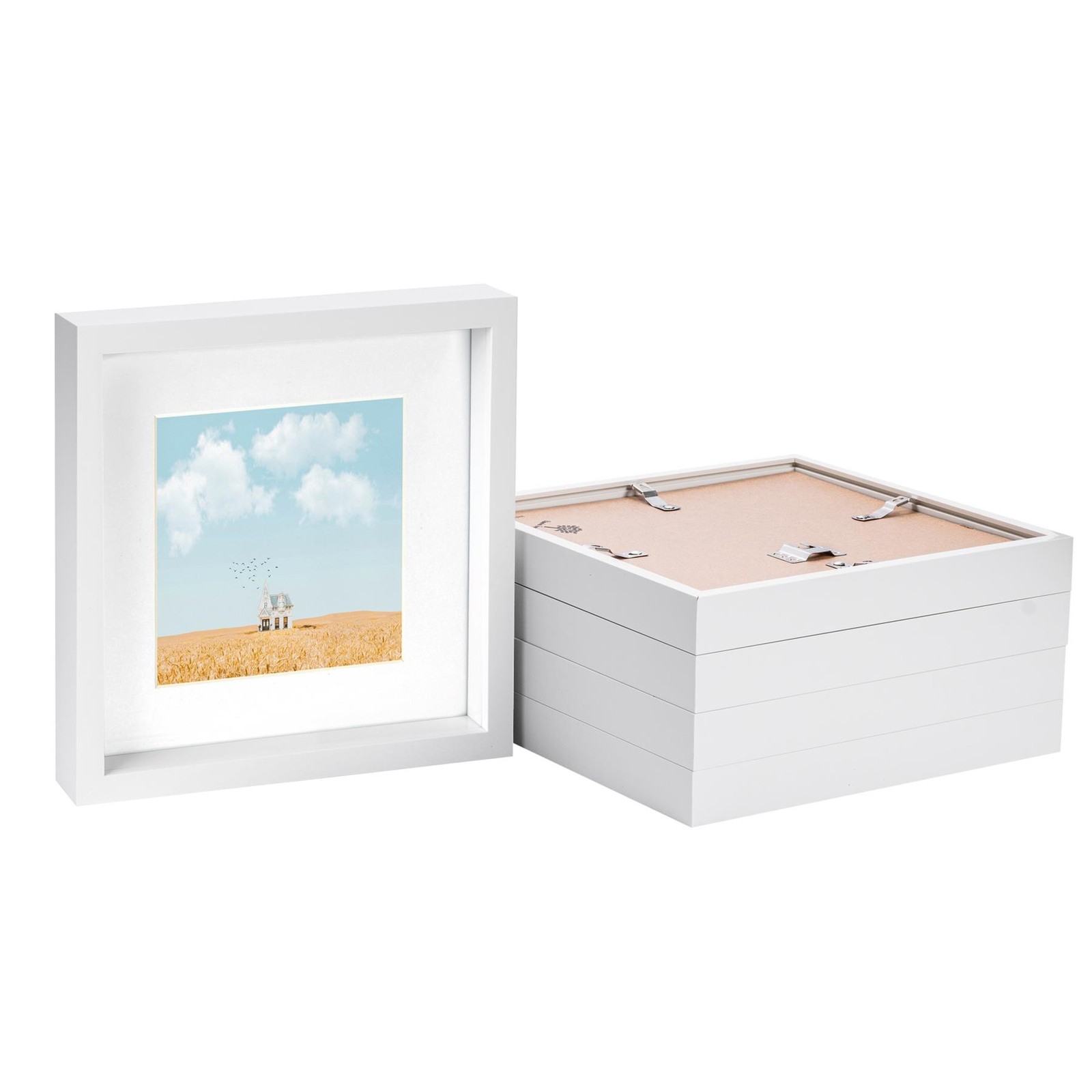 5x White 10" x 10" 3D Box Photo Frames White 6" x 6" Mount Craft Shadow Picture