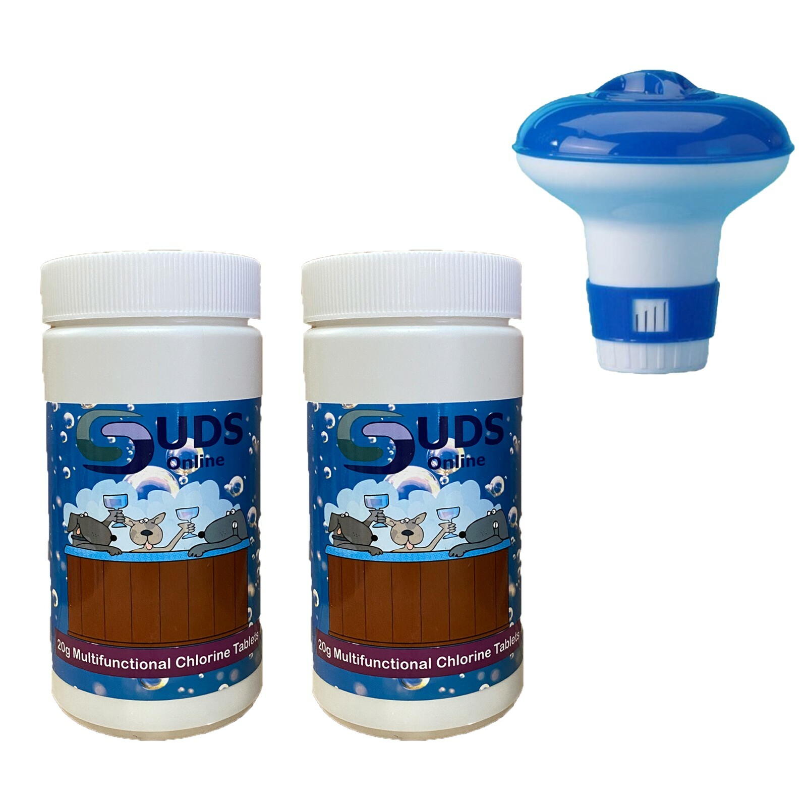 100 Chlorine Tablets 20g Hot Tub Swimming Tablet + Small Floating Dispenser