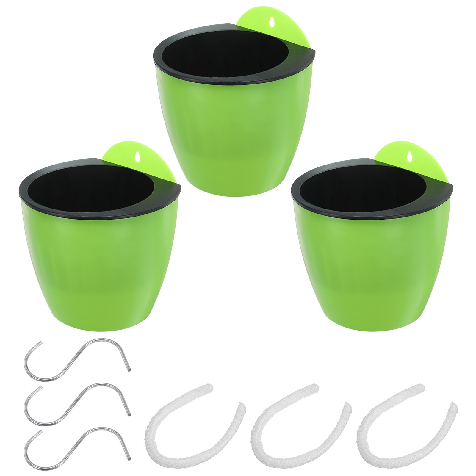 3Pcs 7 Inch Self Watering Plant Pot Hanging Planters with S Hooks, Green