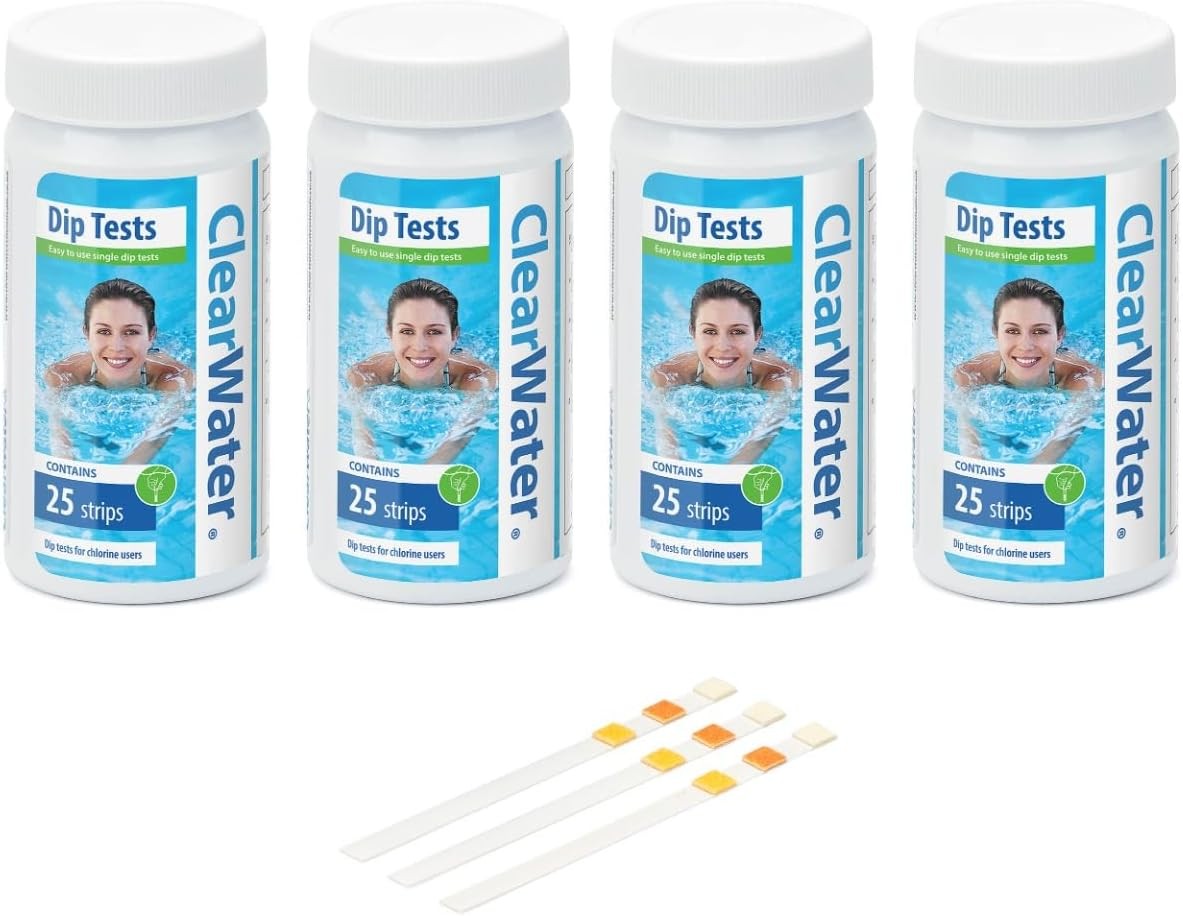 Clearwater Hot Tub, Pool and Spa Test Strips x 100-3 in 1 - Measures Chlorine,