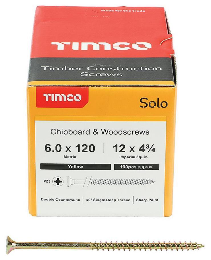 6 X 120mm Pozidriv Double Countersunk Zyp Solo Chipboard & Wood Screws 100 Pack