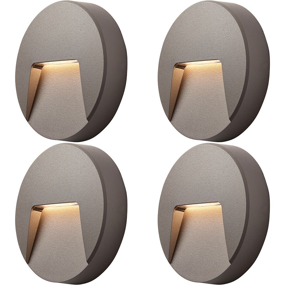 4 PACK Round Outdoor IP65 Pathway Guide Light - Indirect CCT LED - Grey ABS