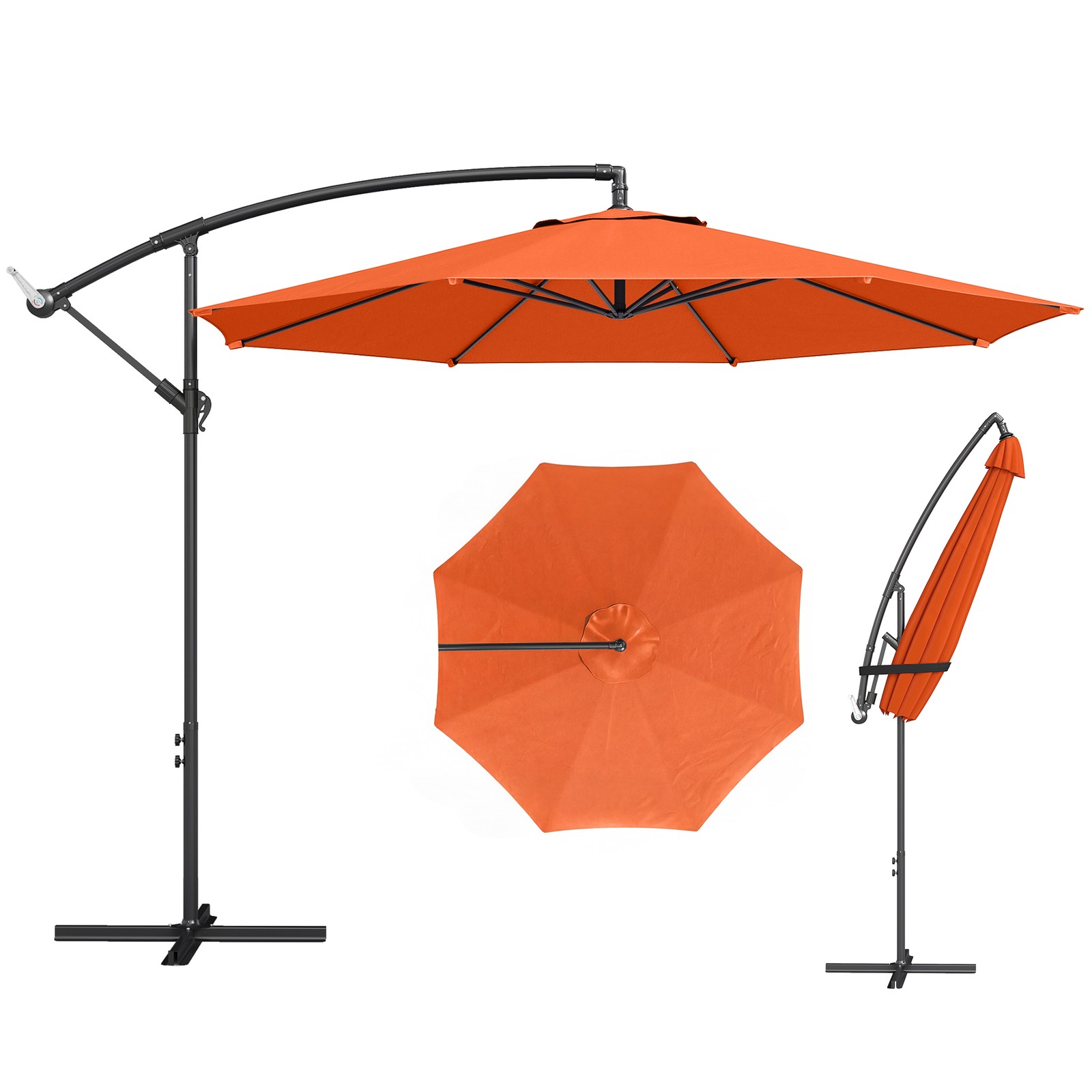 Outsunny 3(m) Garden Banana Parasol Cantilever Umbrella w/ Base, Orange