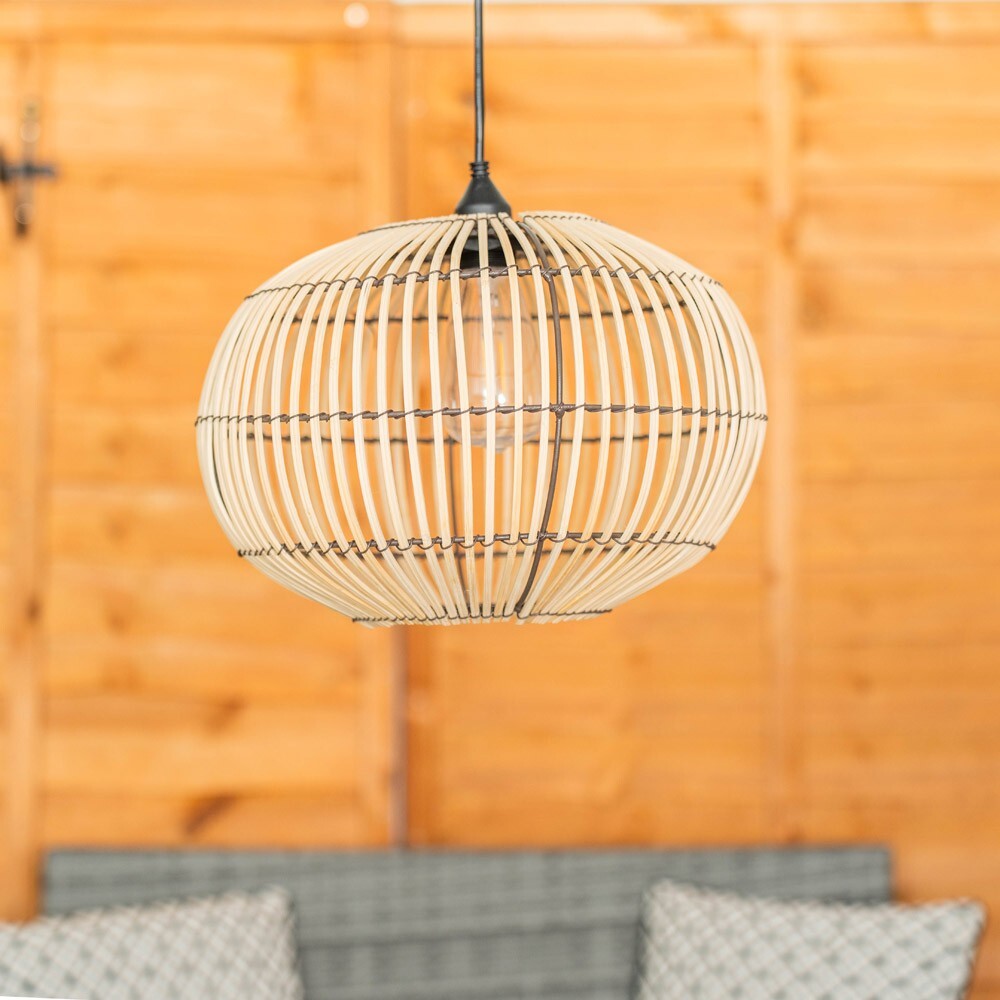 Solar Power Natural Bamboo Outdoor Hanging Pendant Lamp Garden Pergola LED Light