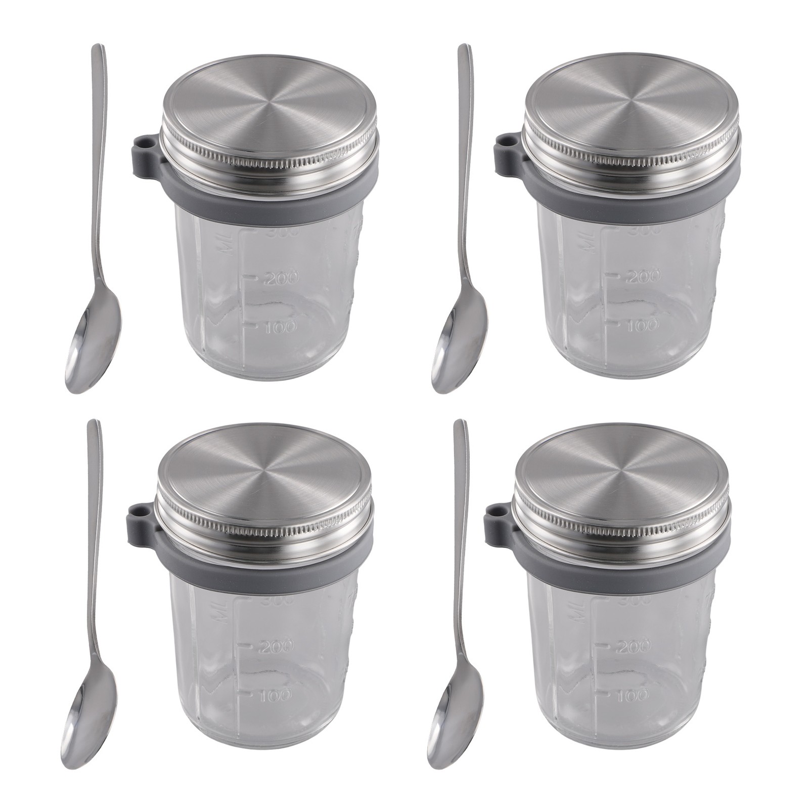 Jars for Overnight Oats 4 Pack 350ml Overnight Oats Jar with Spoons &7953