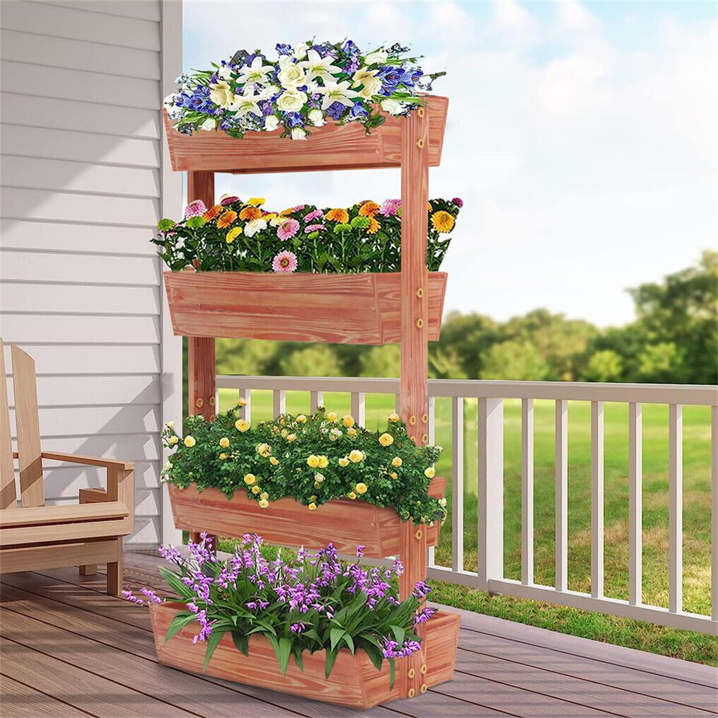 4 Tier Large Vertical Raised Garden Bed Slope Adjustable Box with Water Drainage