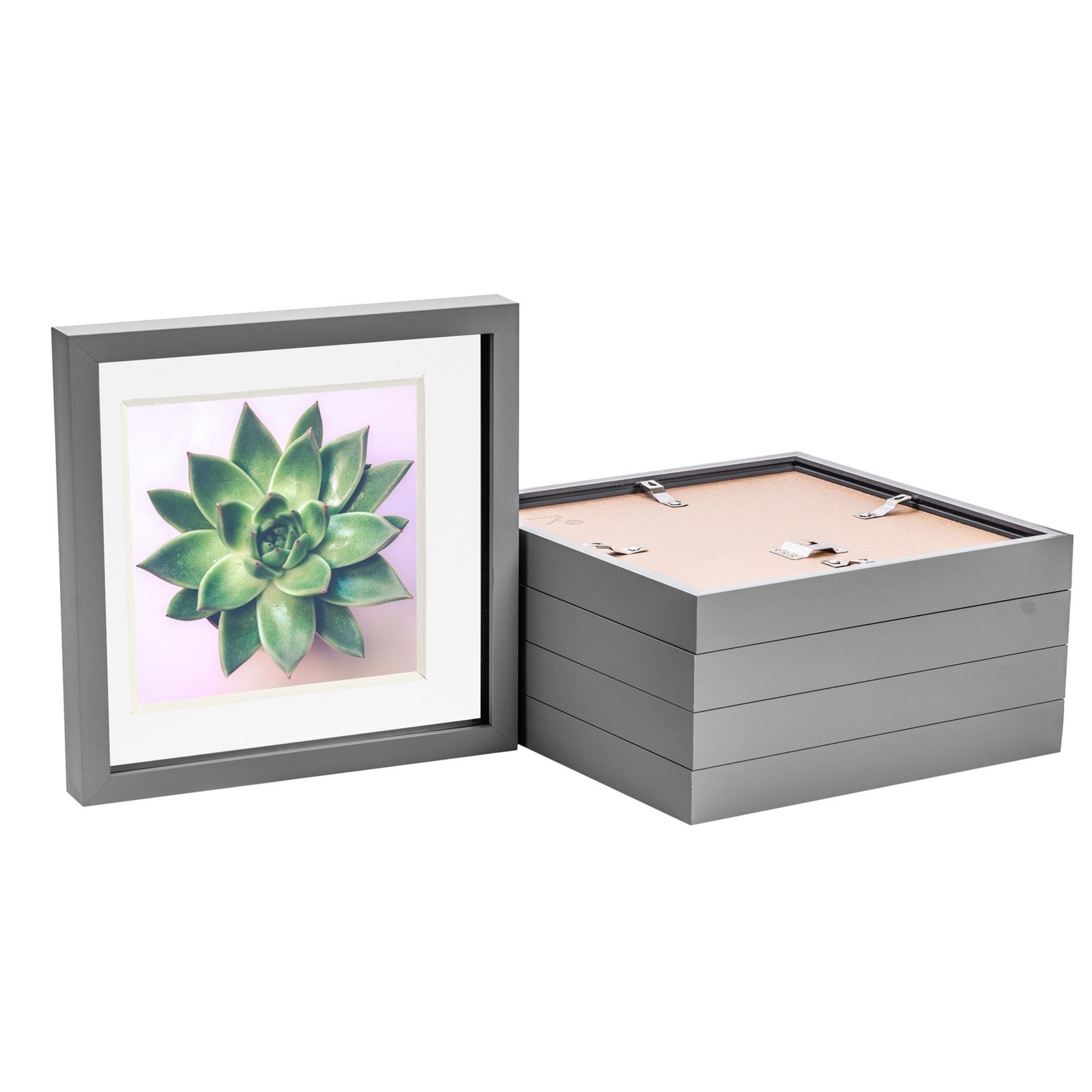 5x 3D Box Photo Frames Picture Display 10 x 10" with 8 x 8" Mount Grey/White